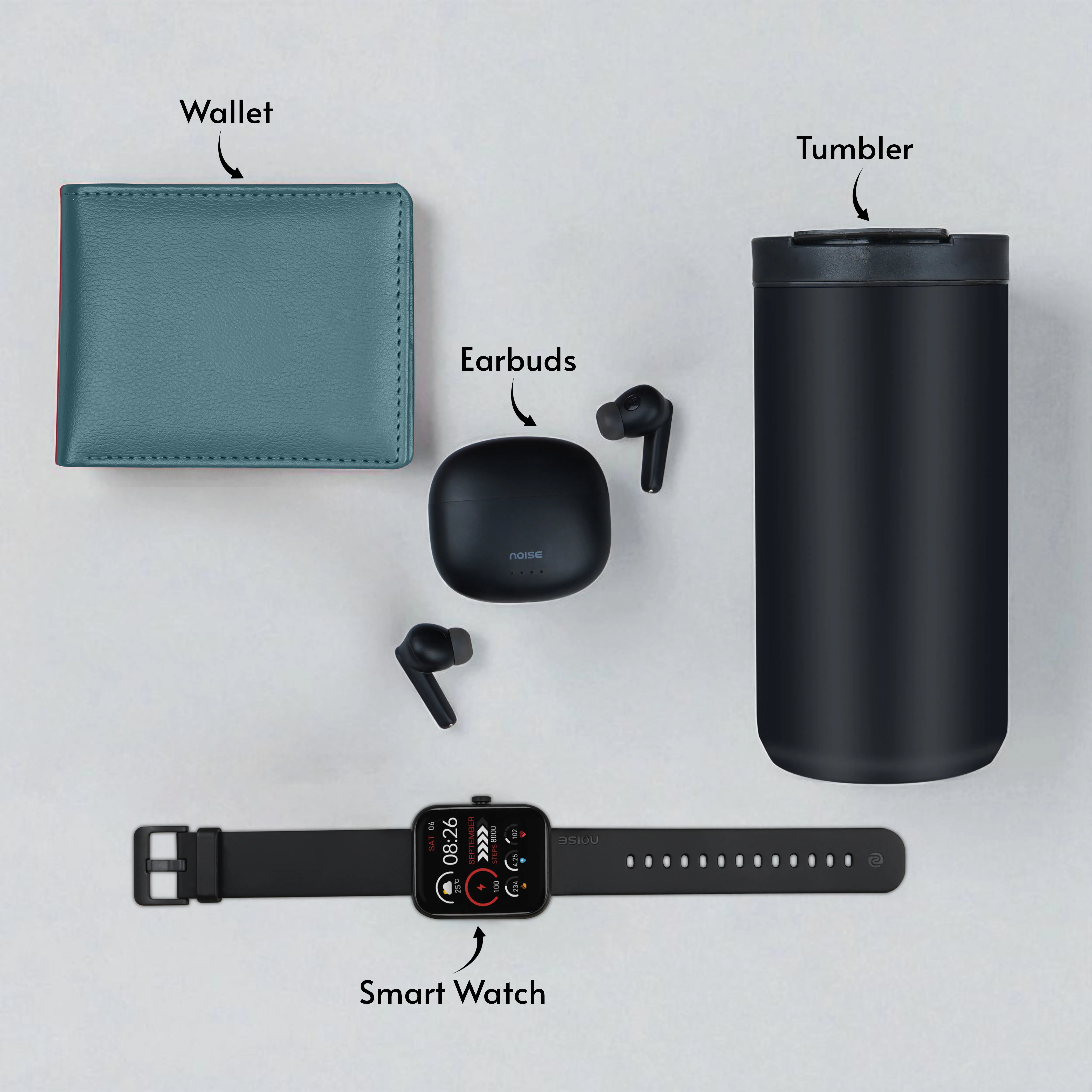 Wallet Smart Watch Earbuds & Tumbler Gift Hamper