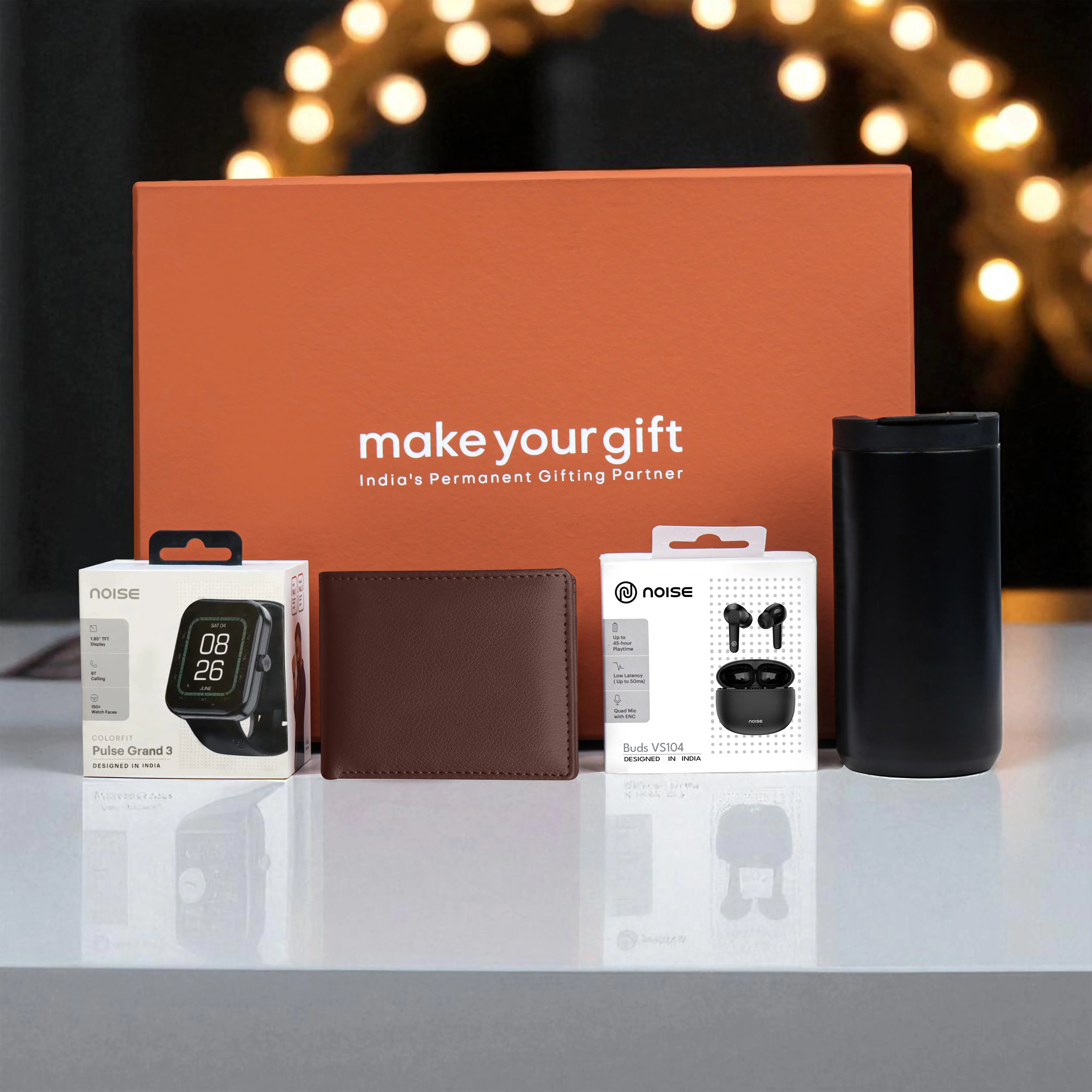 Wallet Smart Watch Earbuds & Tumbler Gift Hamper