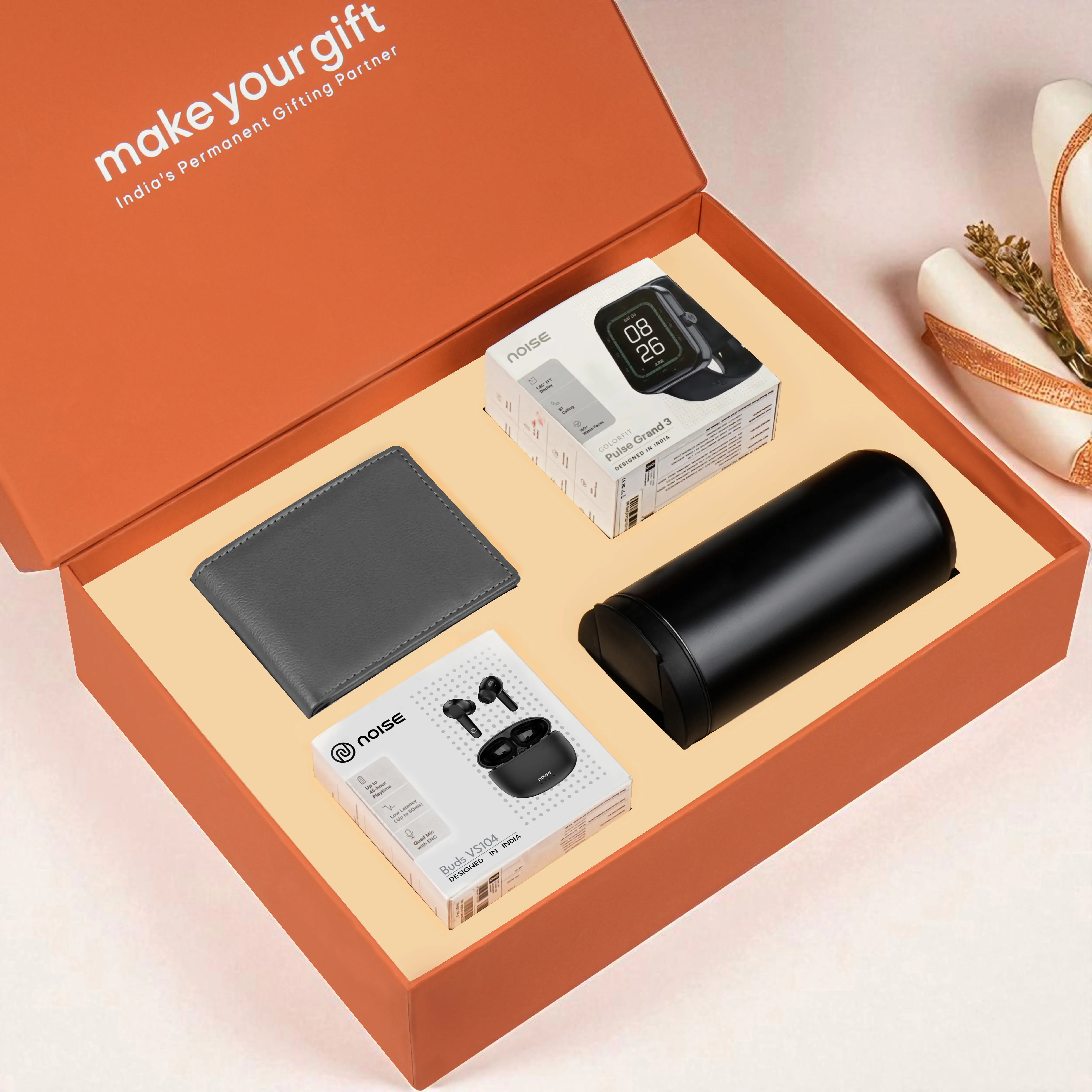 Wallet Smart Watch Earbuds & Tumbler Gift Hamper