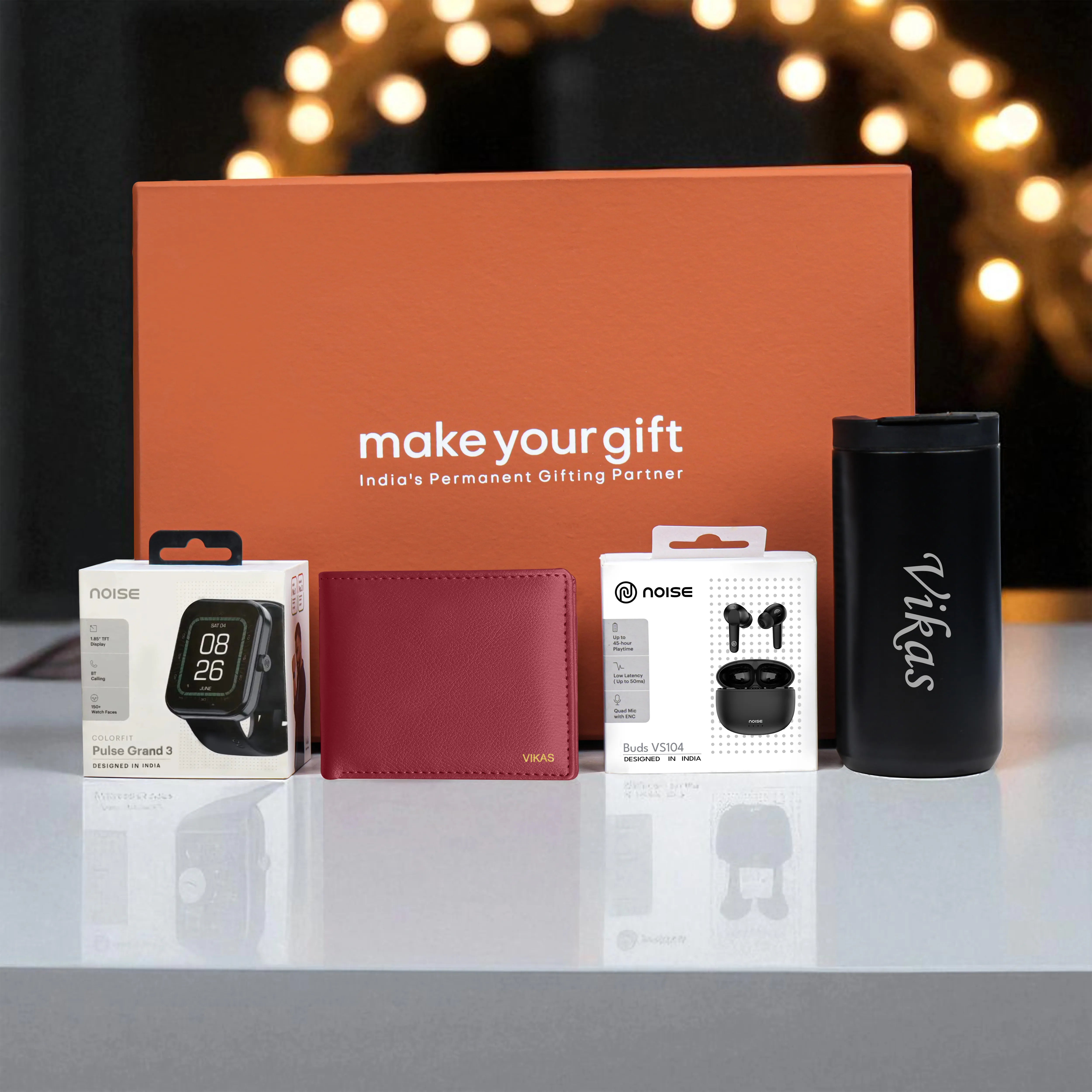 Wallet Smart Watch Earbuds & Tumbler Gift Hamper
