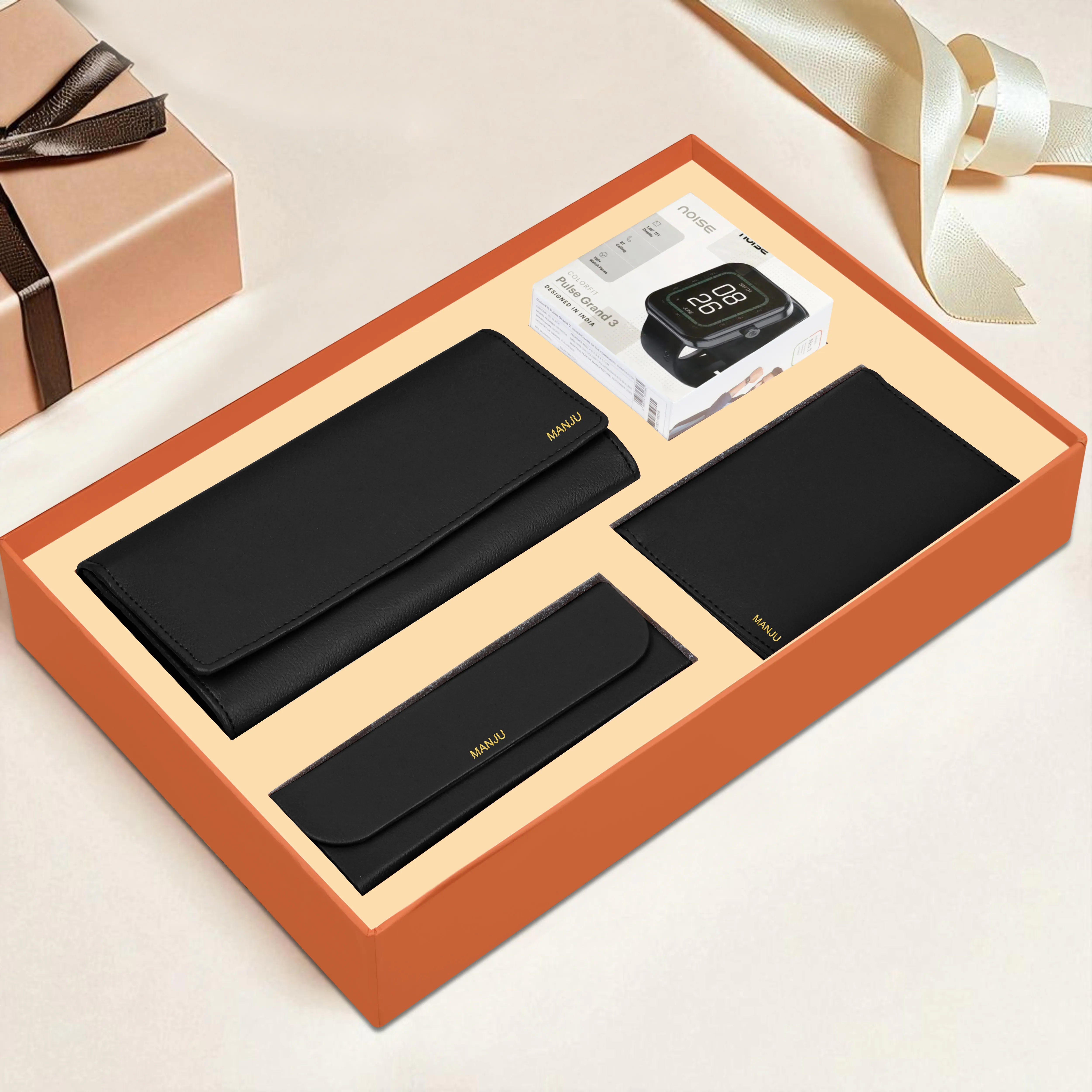 Personalized Clutch, Passport Cover, Eyewear Case & Watch Gift Hamper