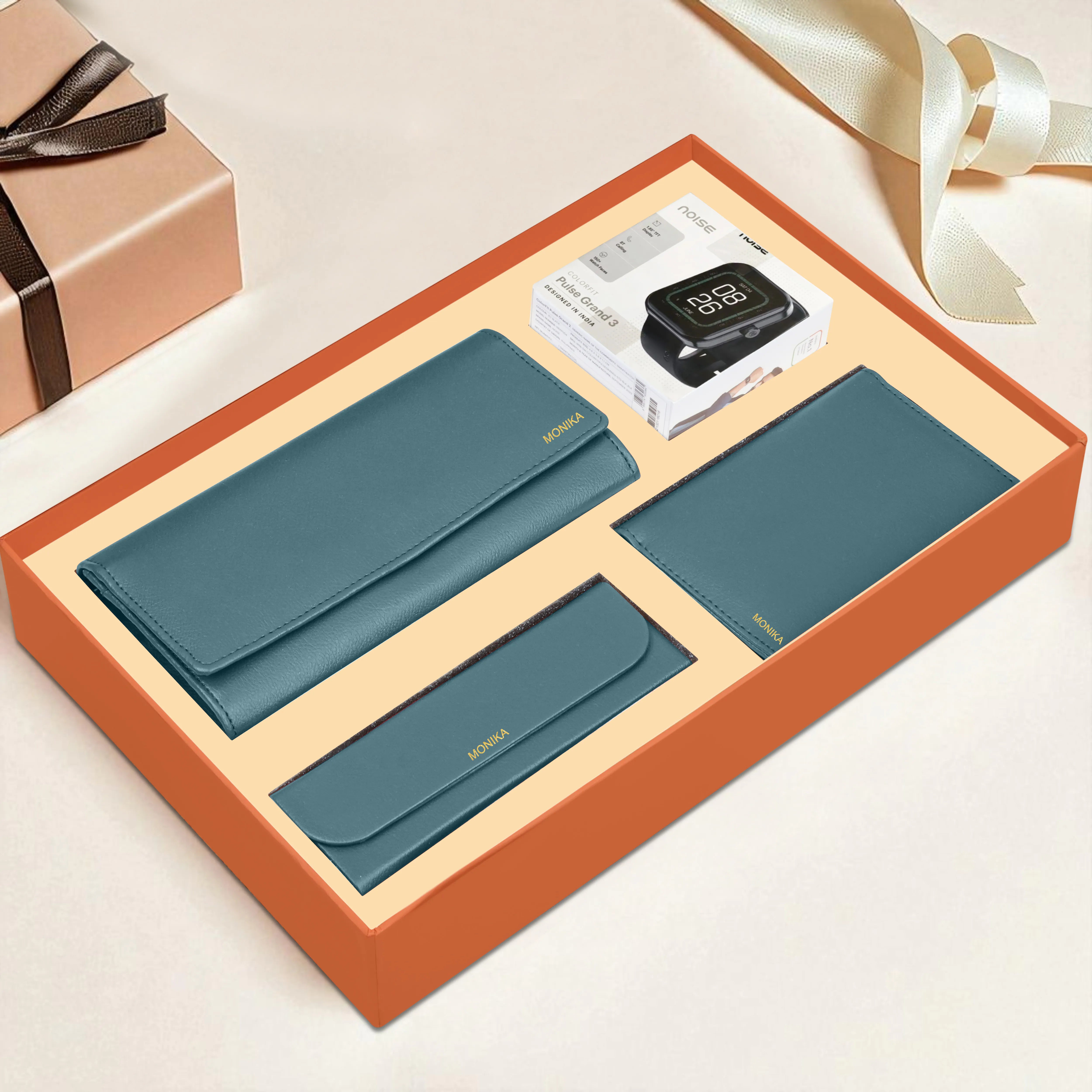 Personalized Clutch, Passport Cover, Eyewear Case & Watch Gift Hamper