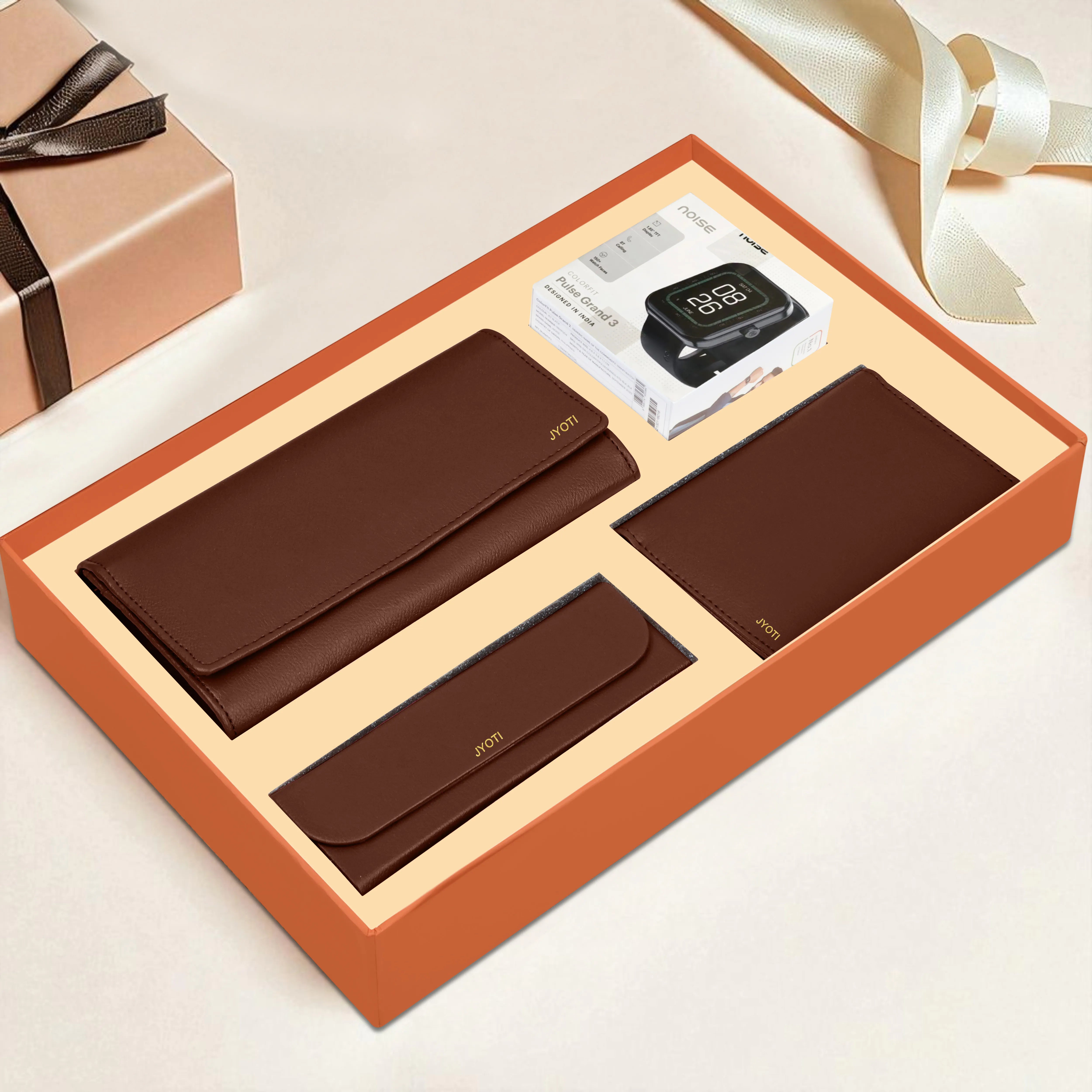 Personalized Clutch, Passport Cover, Eyewear Case & Watch Gift Hamper