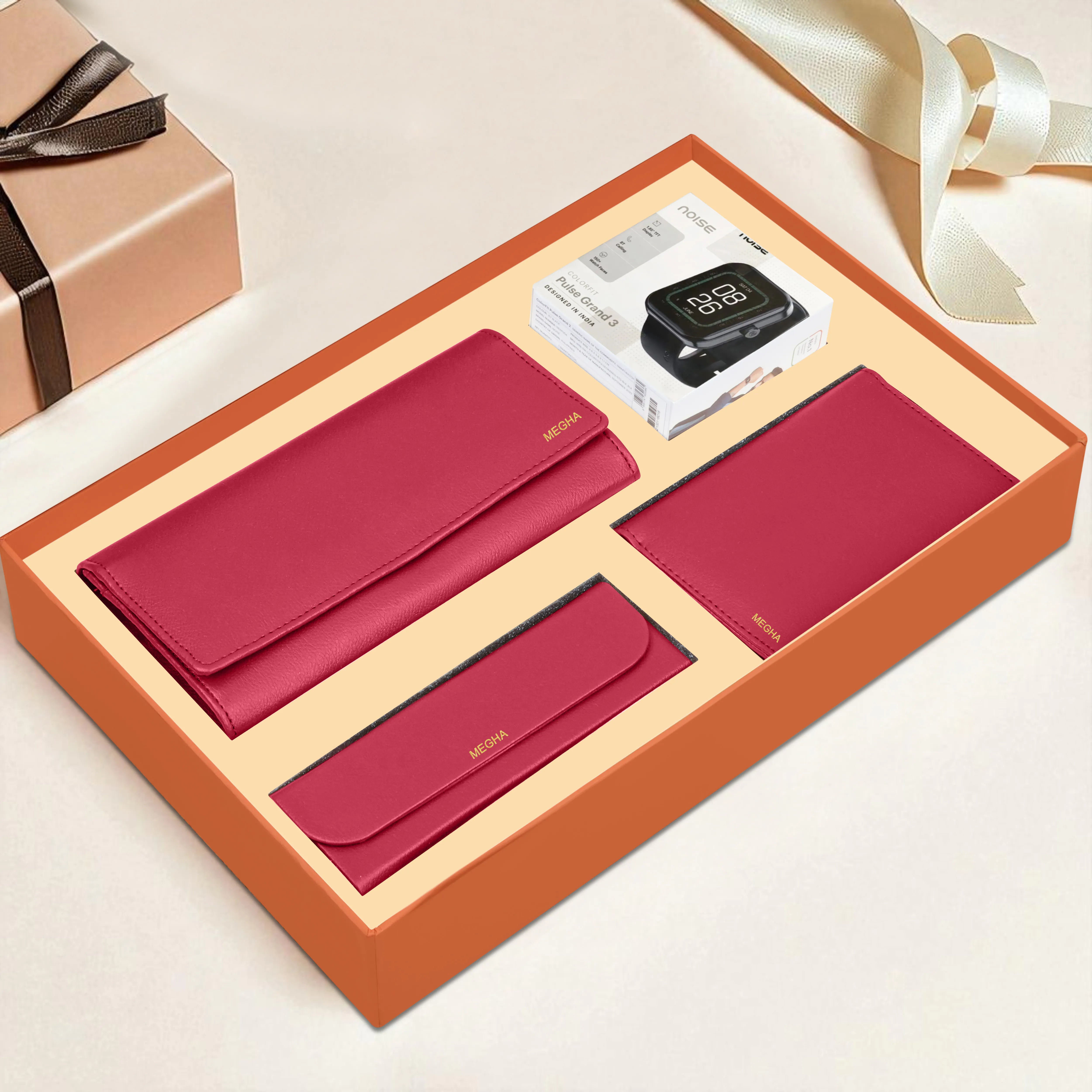 Personalized Clutch, Passport Cover, Eyewear Case & Watch Gift Hamper