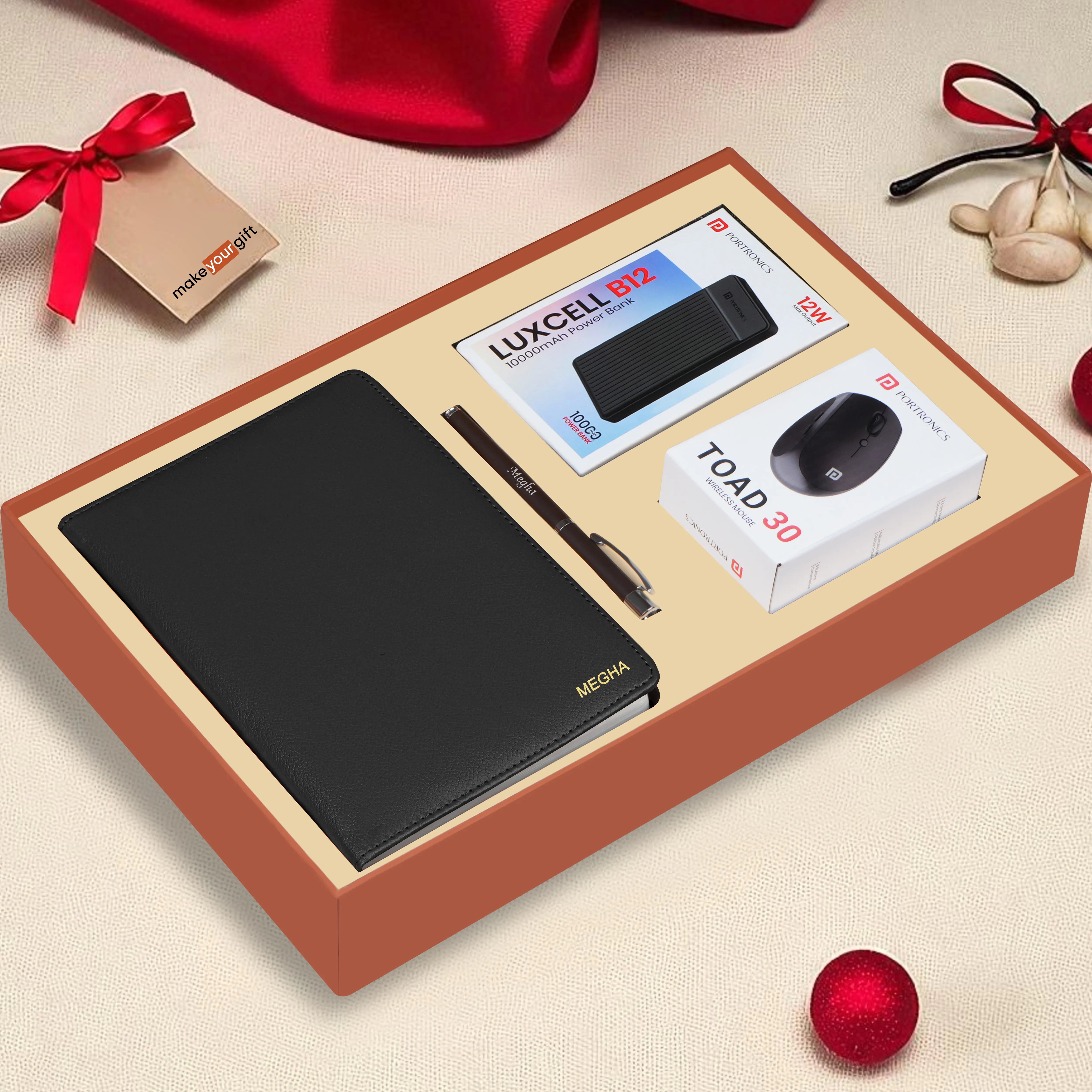Personalized Diary, Pen, Power Bank & Mouse Gift Hamper