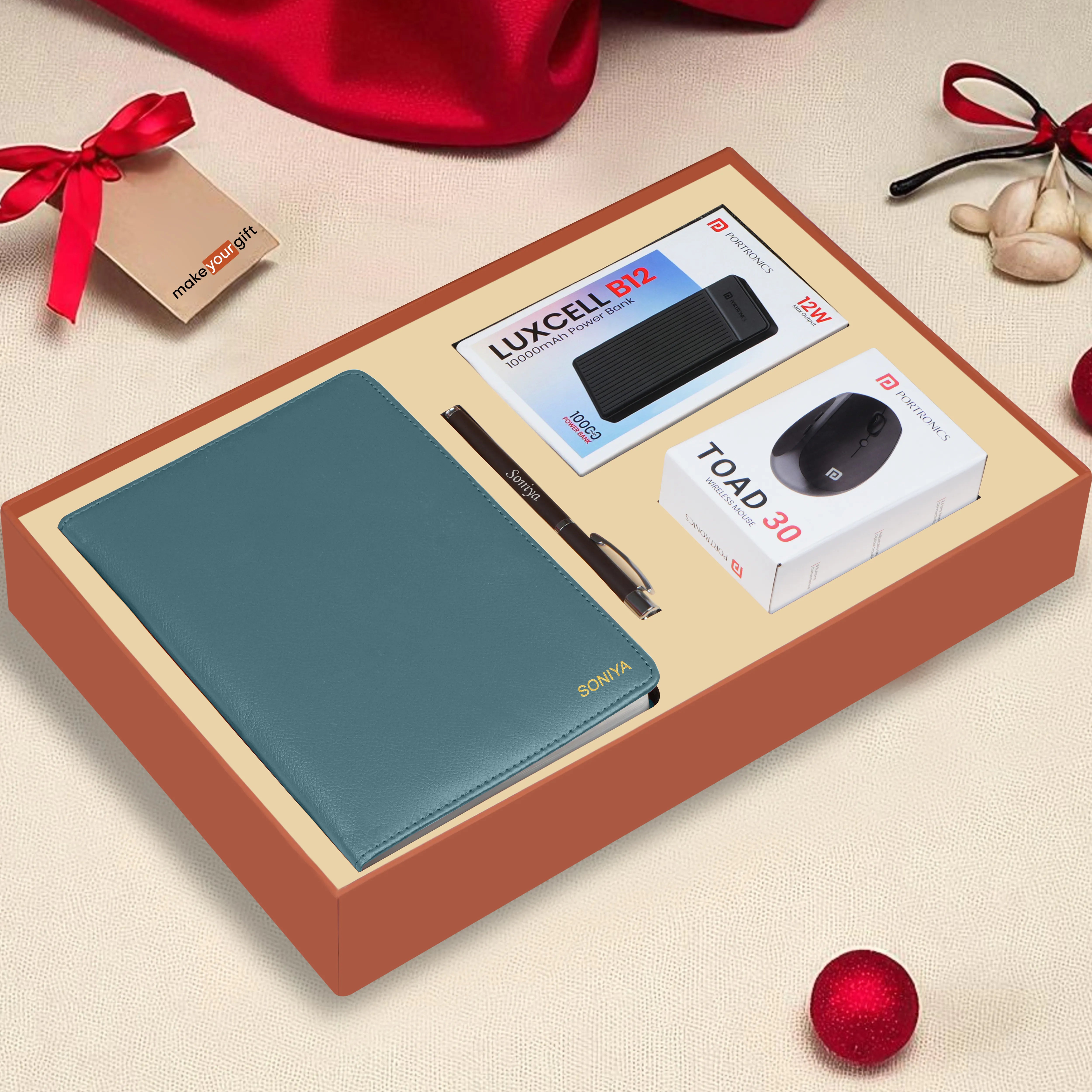 Personalized Diary, Pen, Power Bank & Mouse Gift Hamper