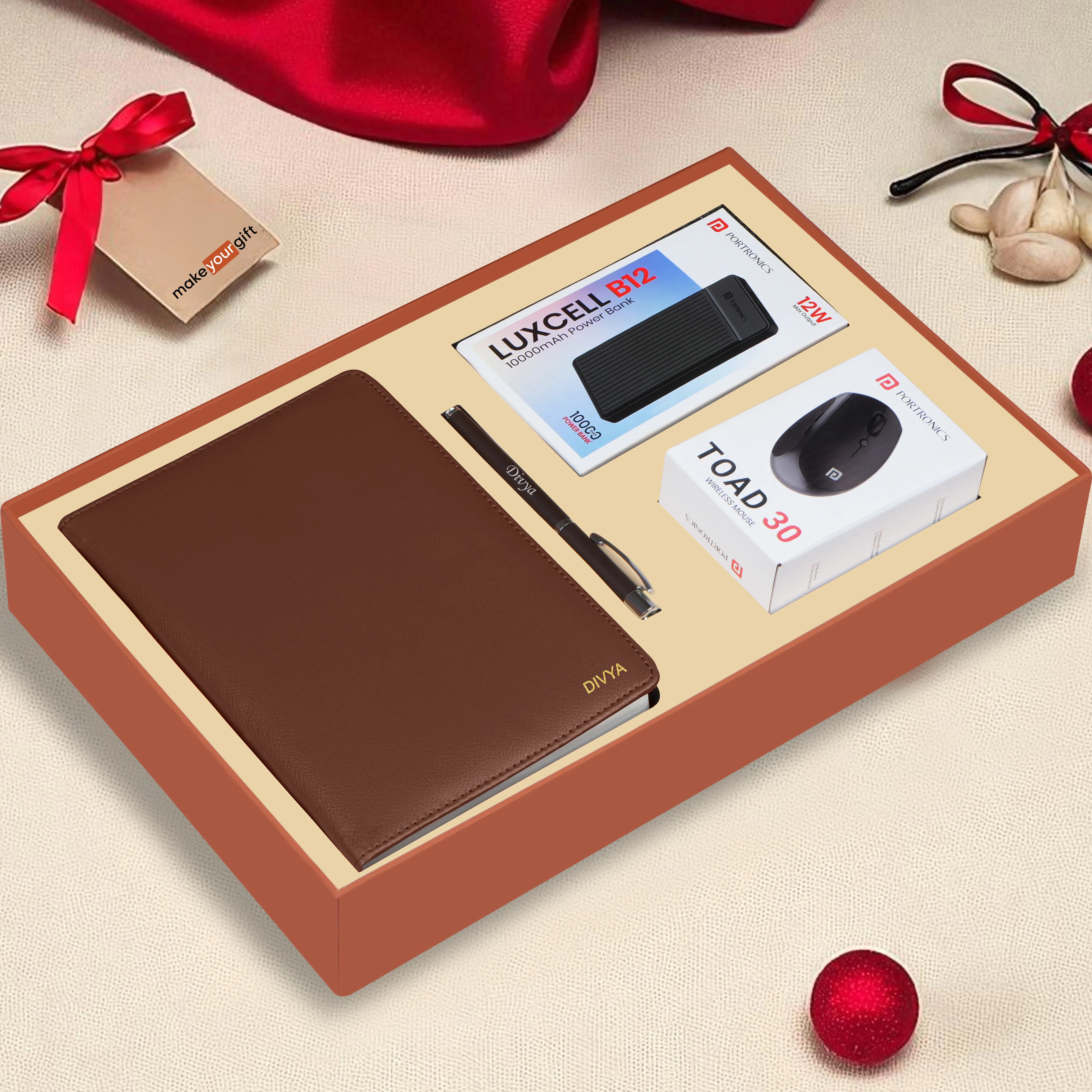 Personalized Diary, Pen, Power Bank & Mouse Gift Hamper