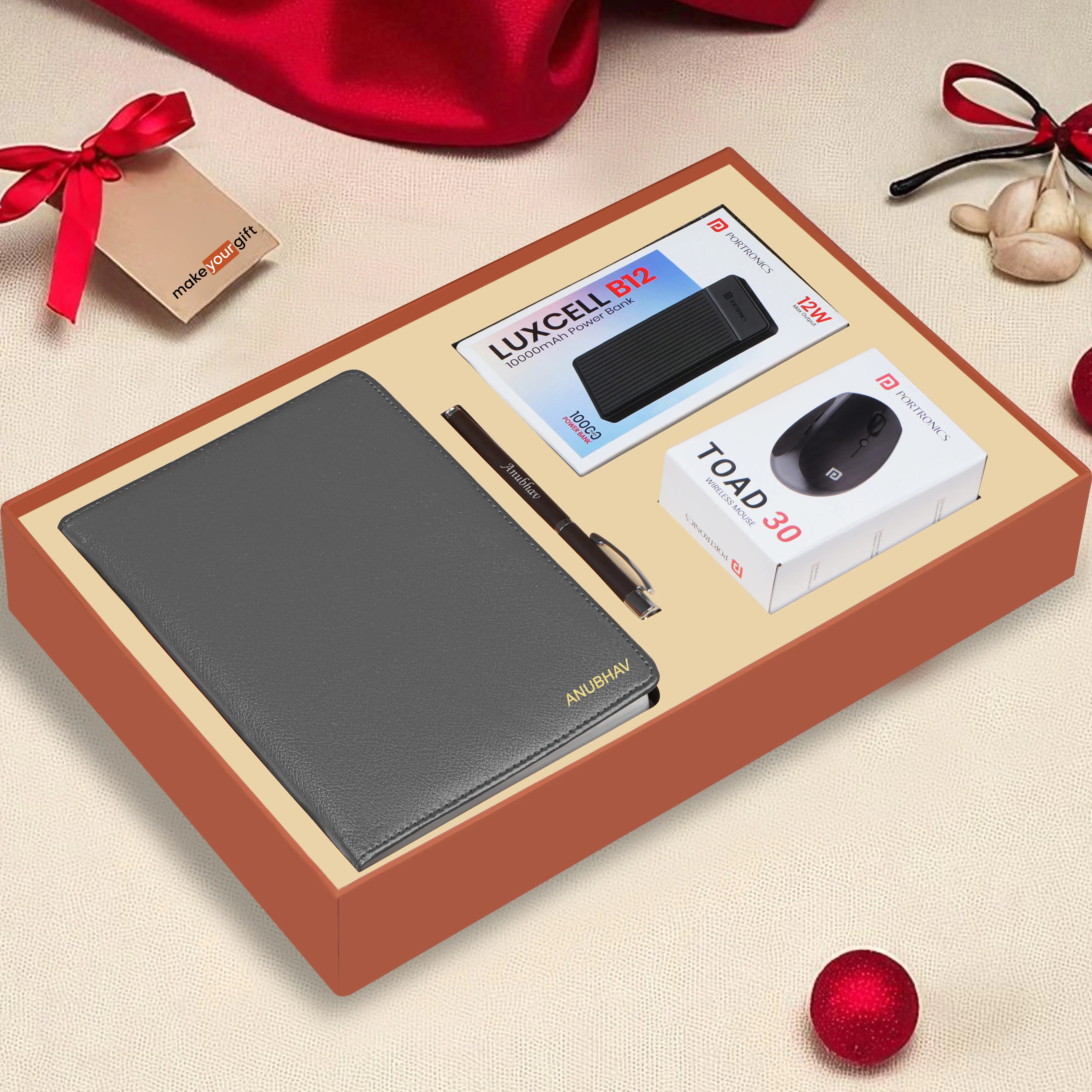 Personalized Diary, Pen, Power Bank & Mouse Gift Hamper