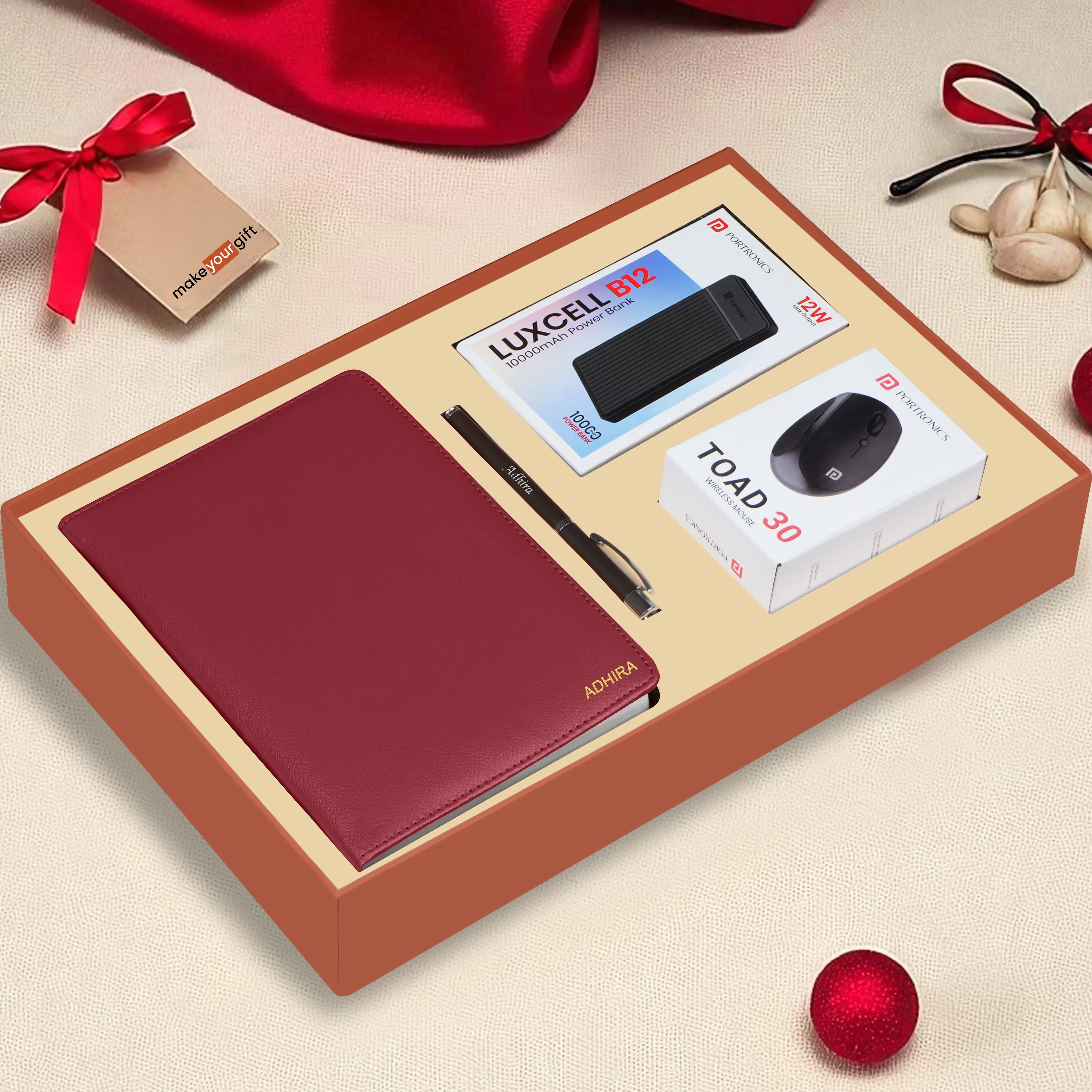 Personalized Diary, Pen, Power Bank & Mouse Gift Hamper