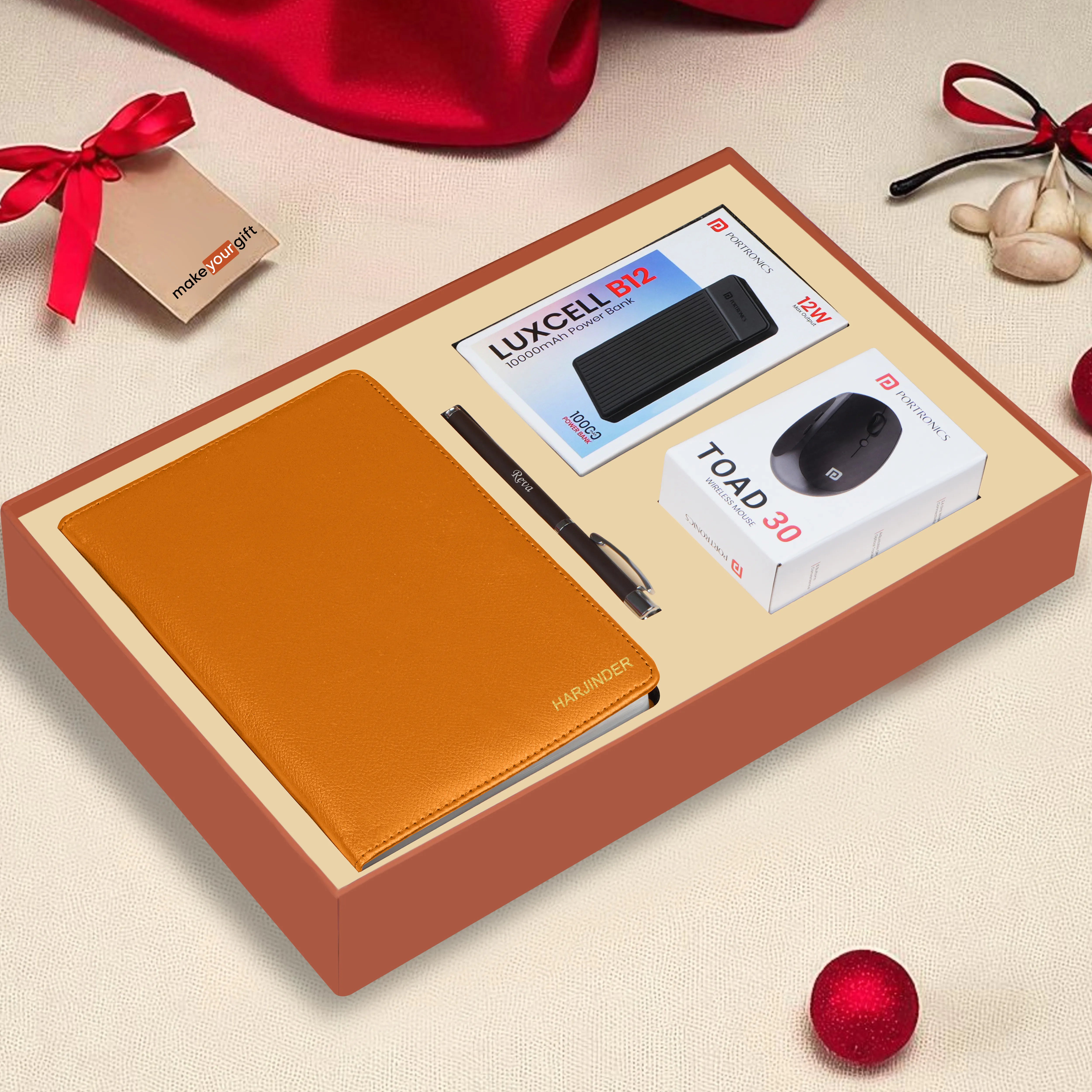 Personalized Diary, Pen, Power Bank & Mouse Gift Hamper