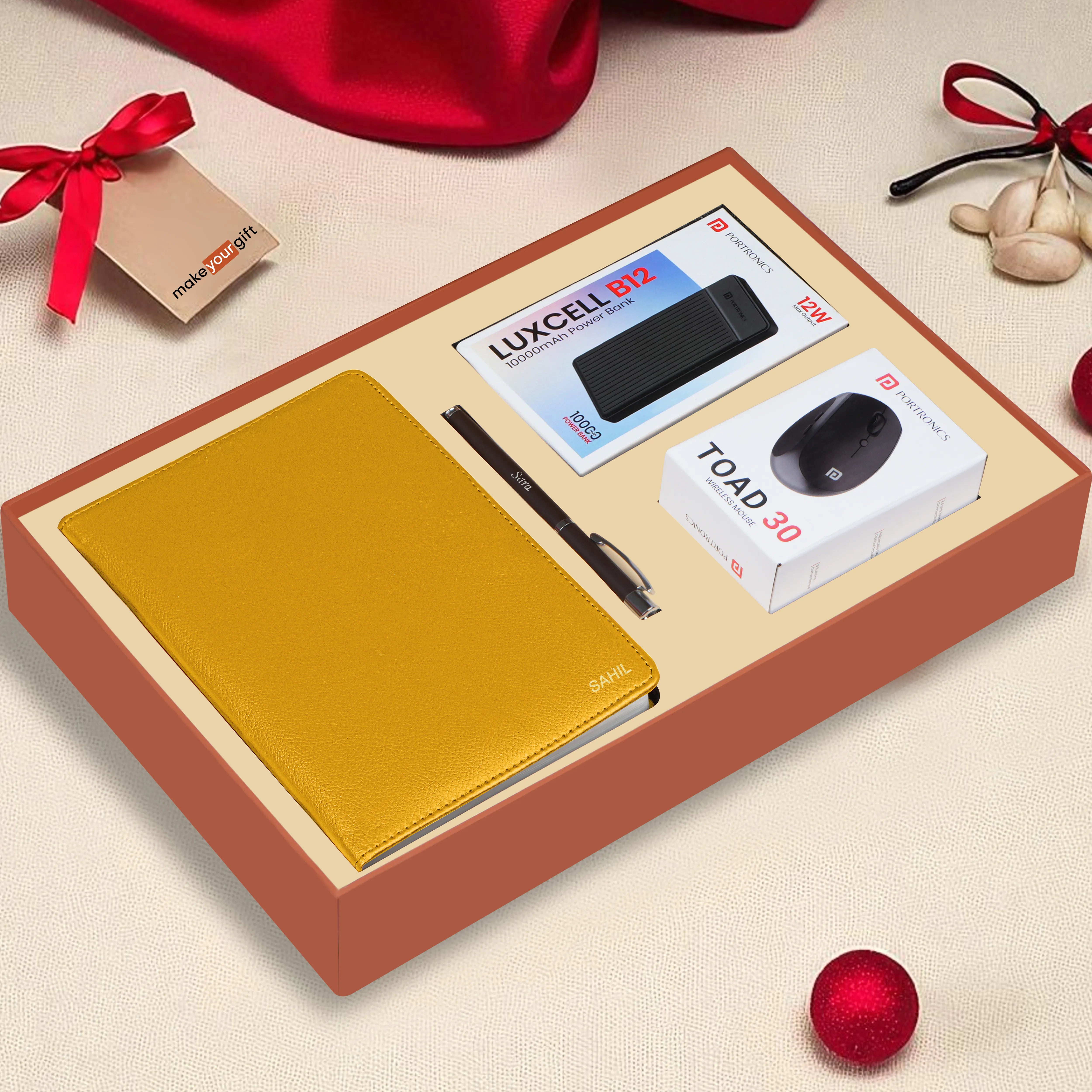 Personalized Diary, Pen, Power Bank & Mouse Gift Hamper