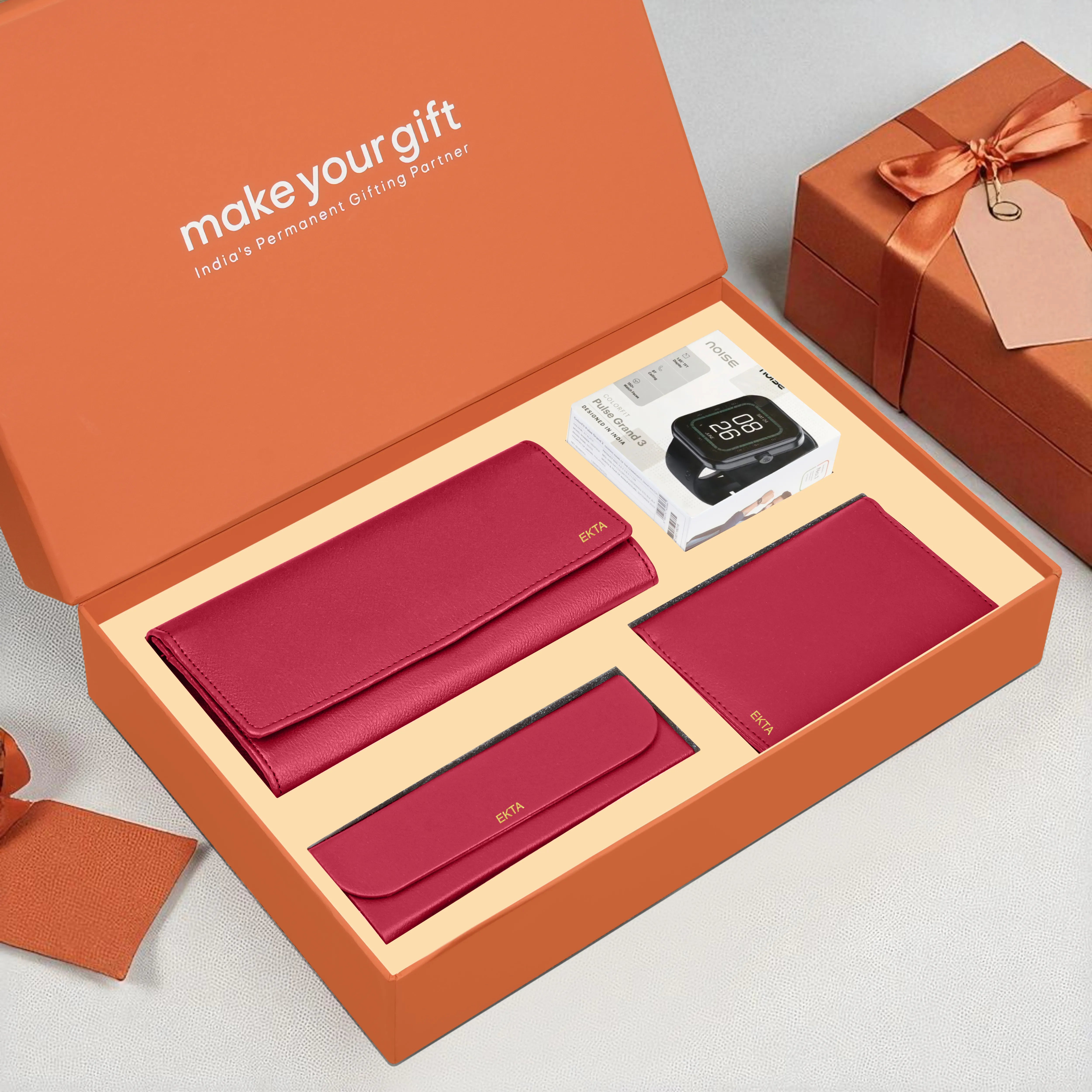 Personalized Clutch, Passport Cover, Eyewear Case & Watch Gift Hamper