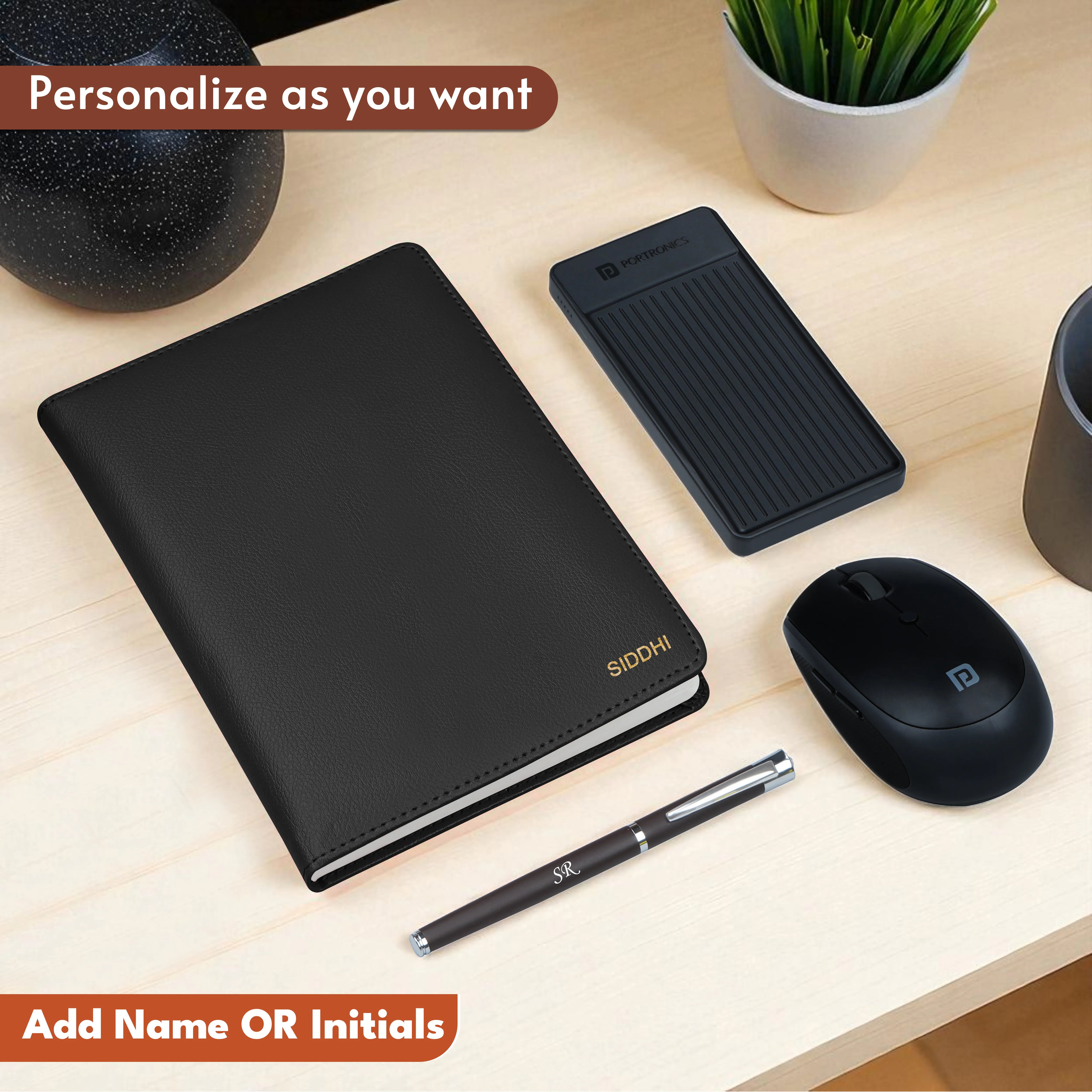 Personalized Diary, Pen, Power Bank & Mouse Gift Hamper