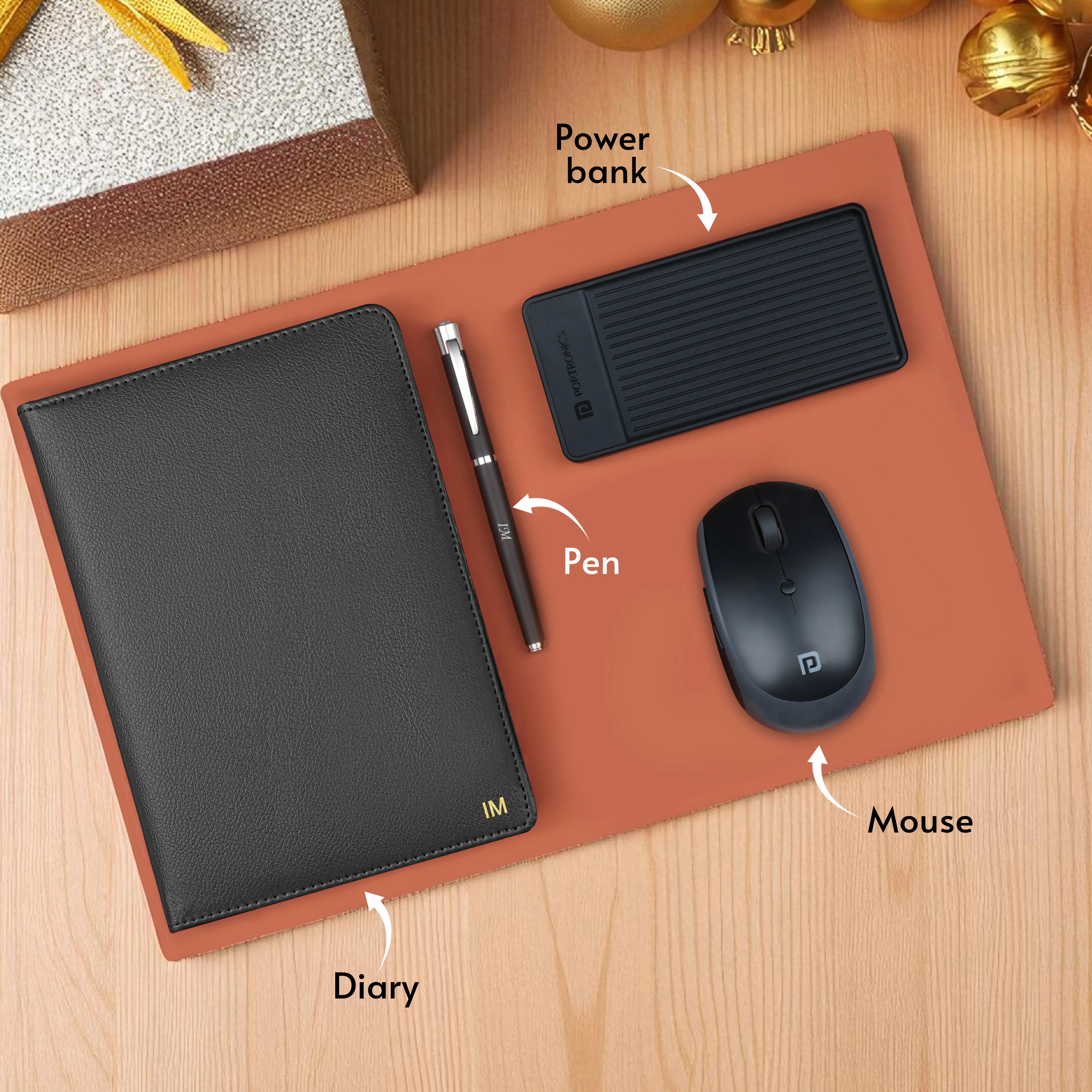 Personalized Diary, Pen, Power Bank & Mouse Gift Hamper