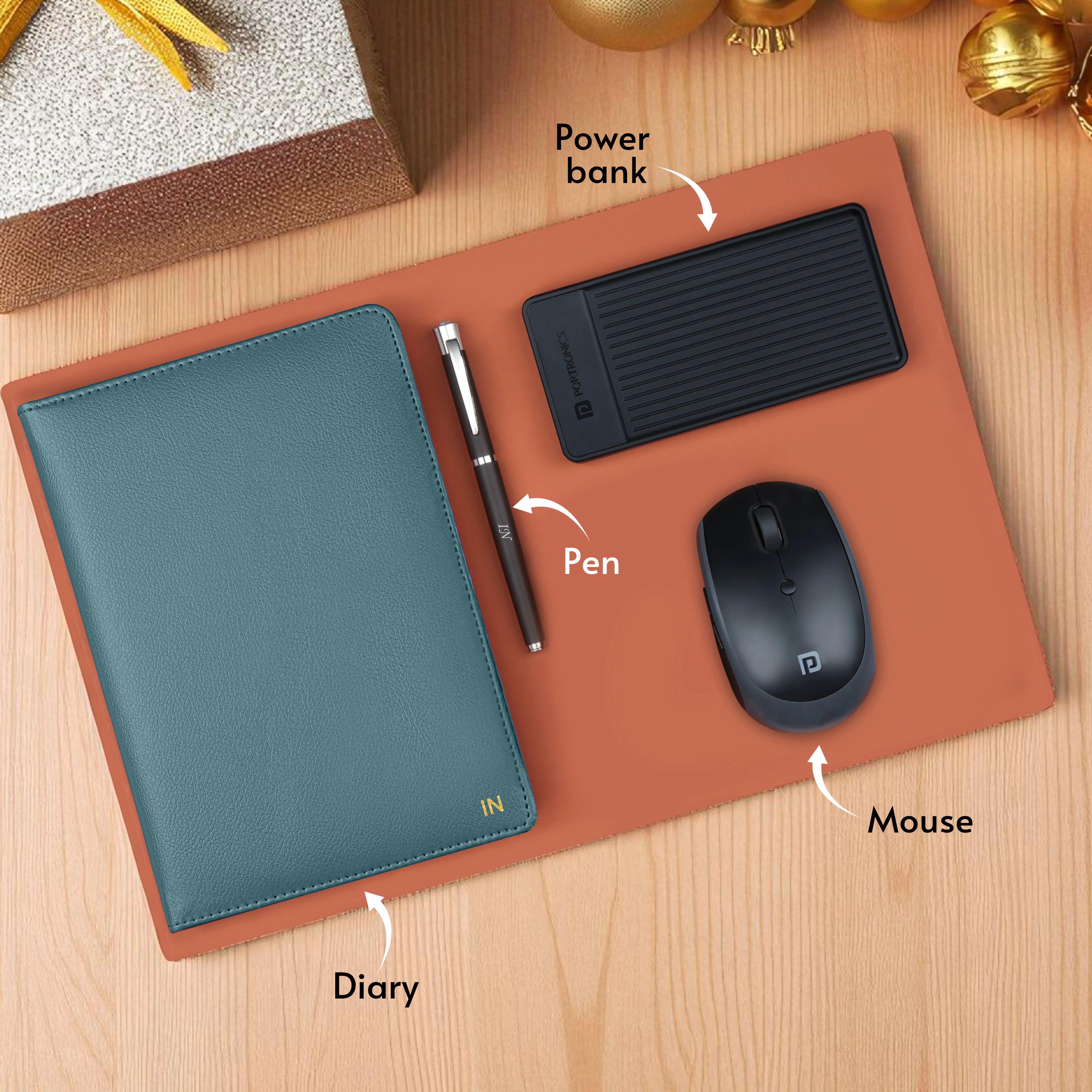 Personalized Diary, Pen, Power Bank & Mouse Gift Hamper