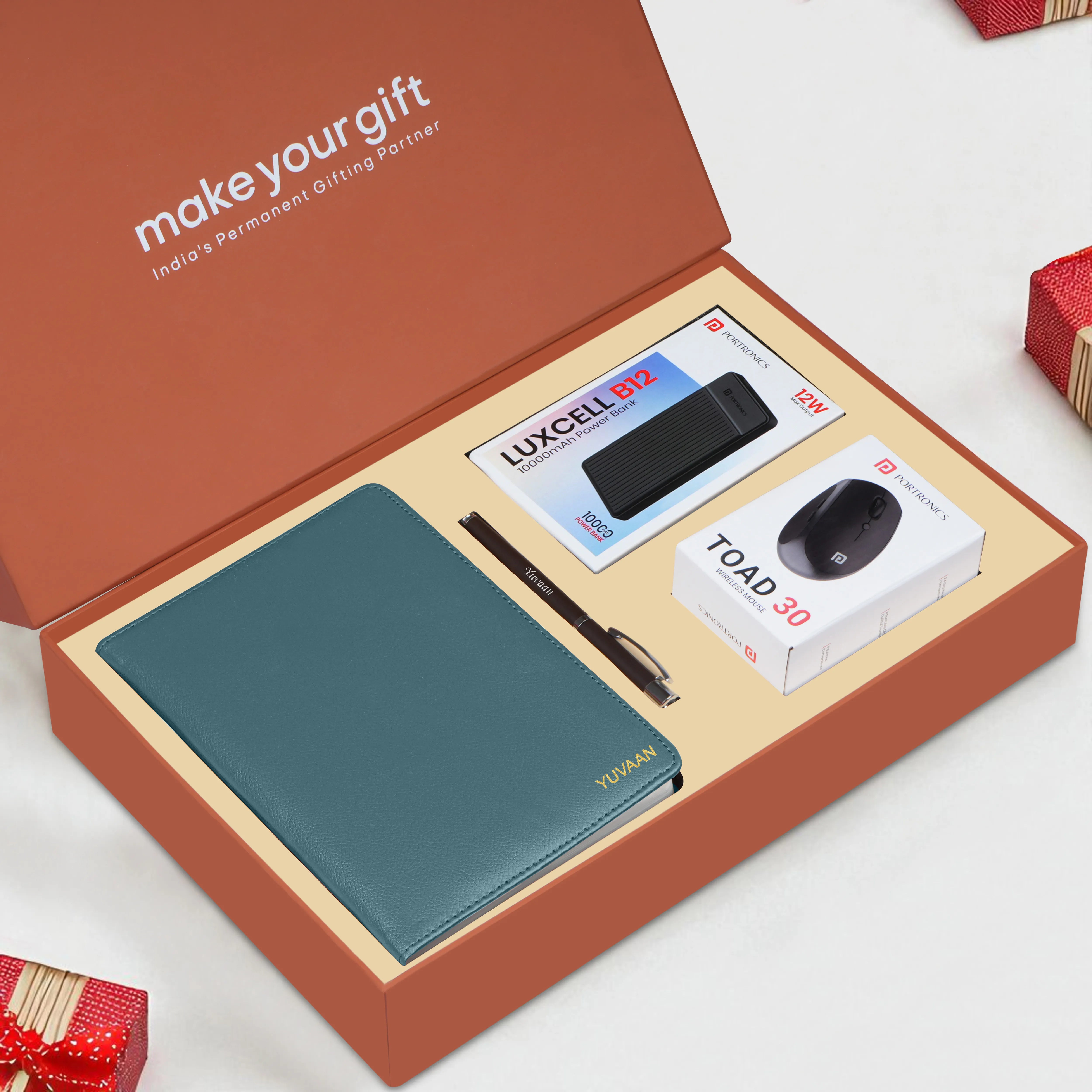 Personalized Diary, Pen, Power Bank & Mouse Gift Hamper