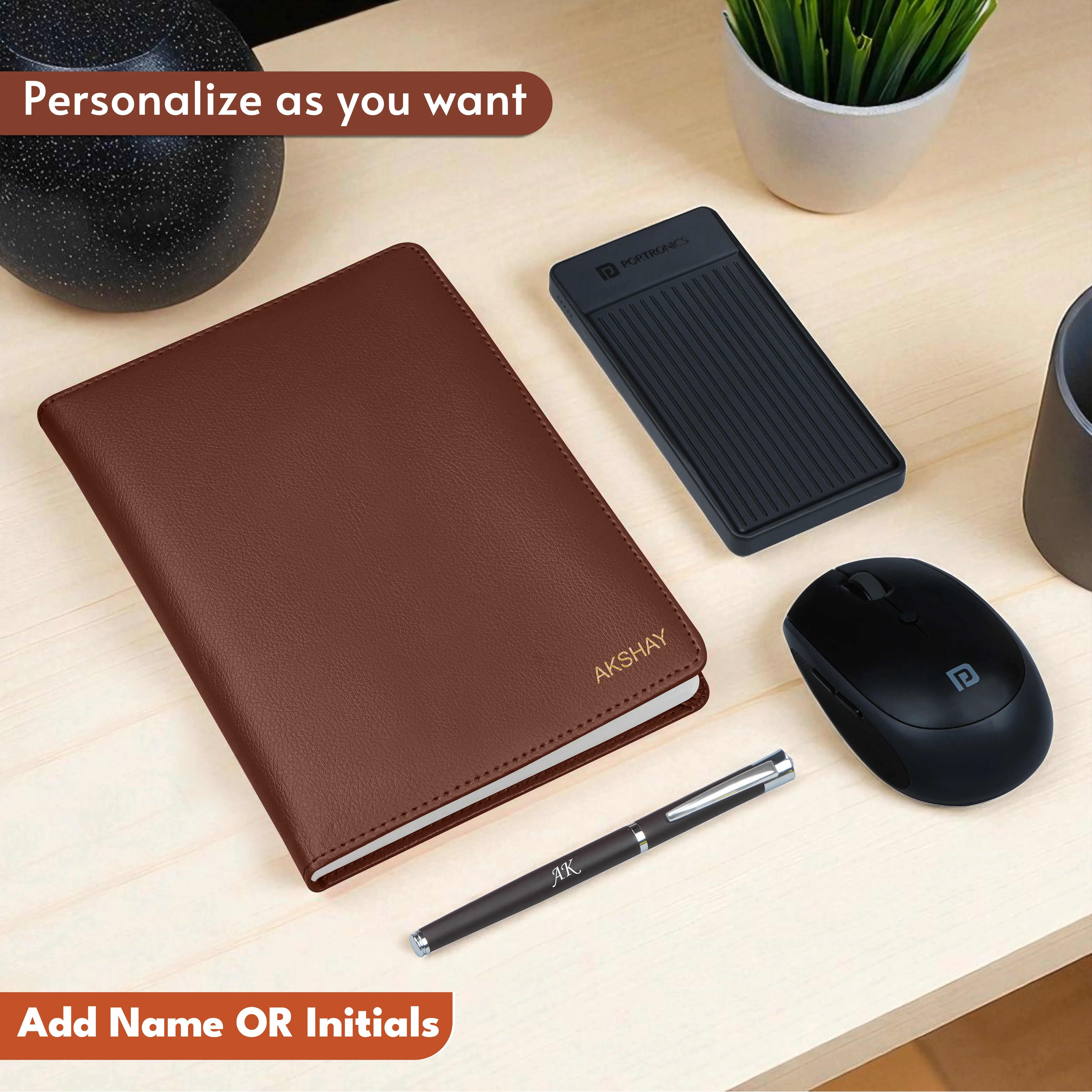 Personalized Diary, Pen, Power Bank & Mouse Gift Hamper