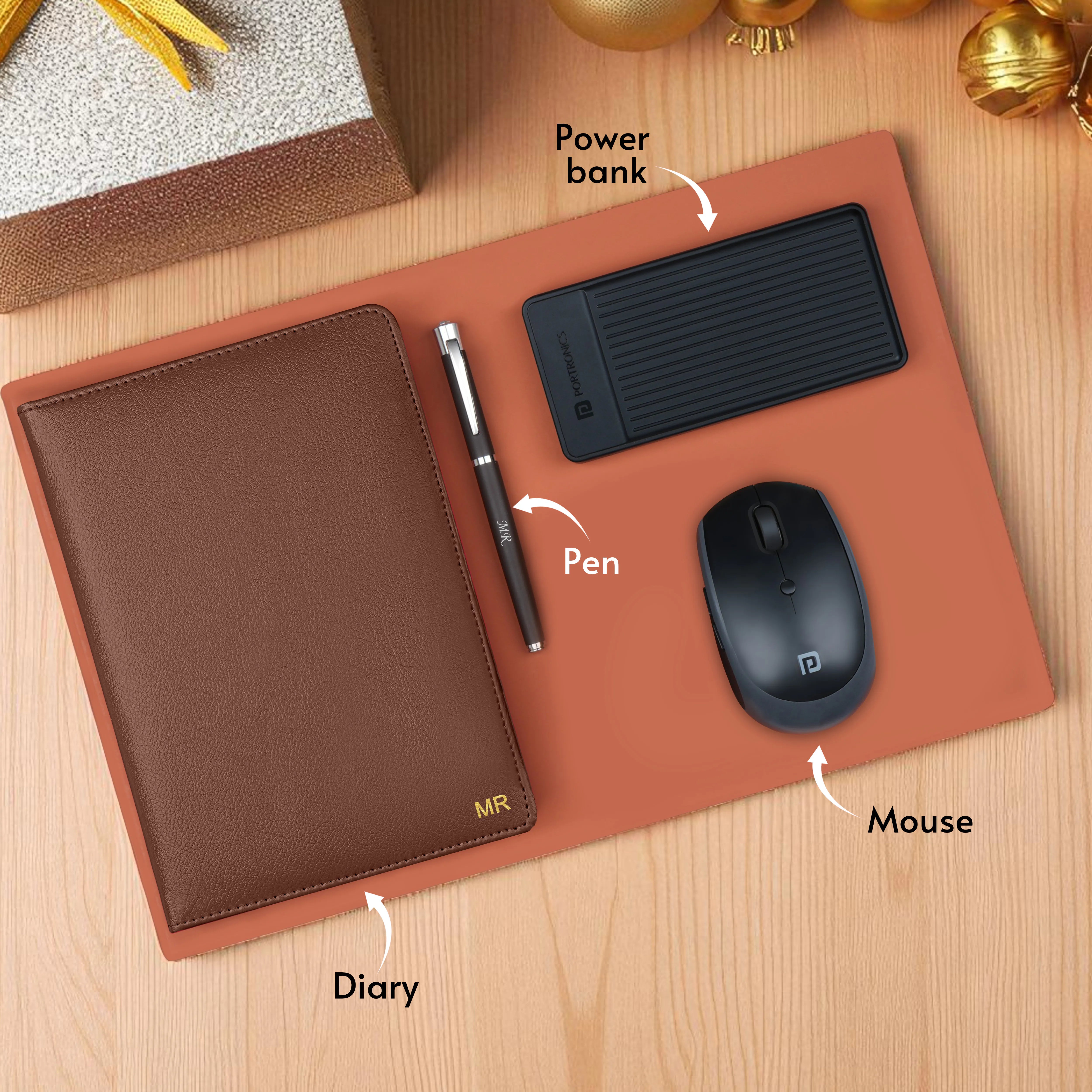 Personalized Diary, Pen, Power Bank & Mouse Gift Hamper