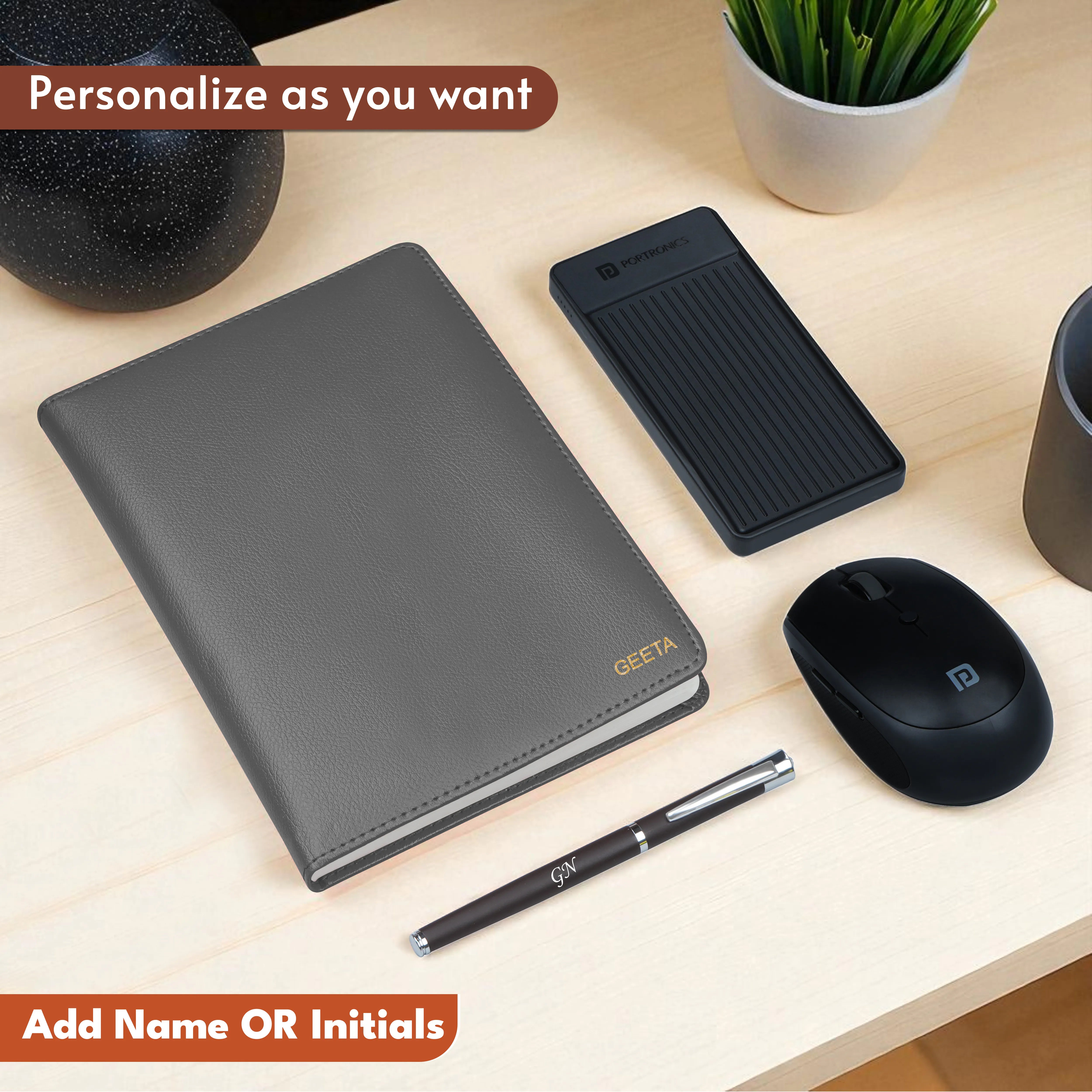 Personalized Diary, Pen, Power Bank & Mouse Gift Hamper
