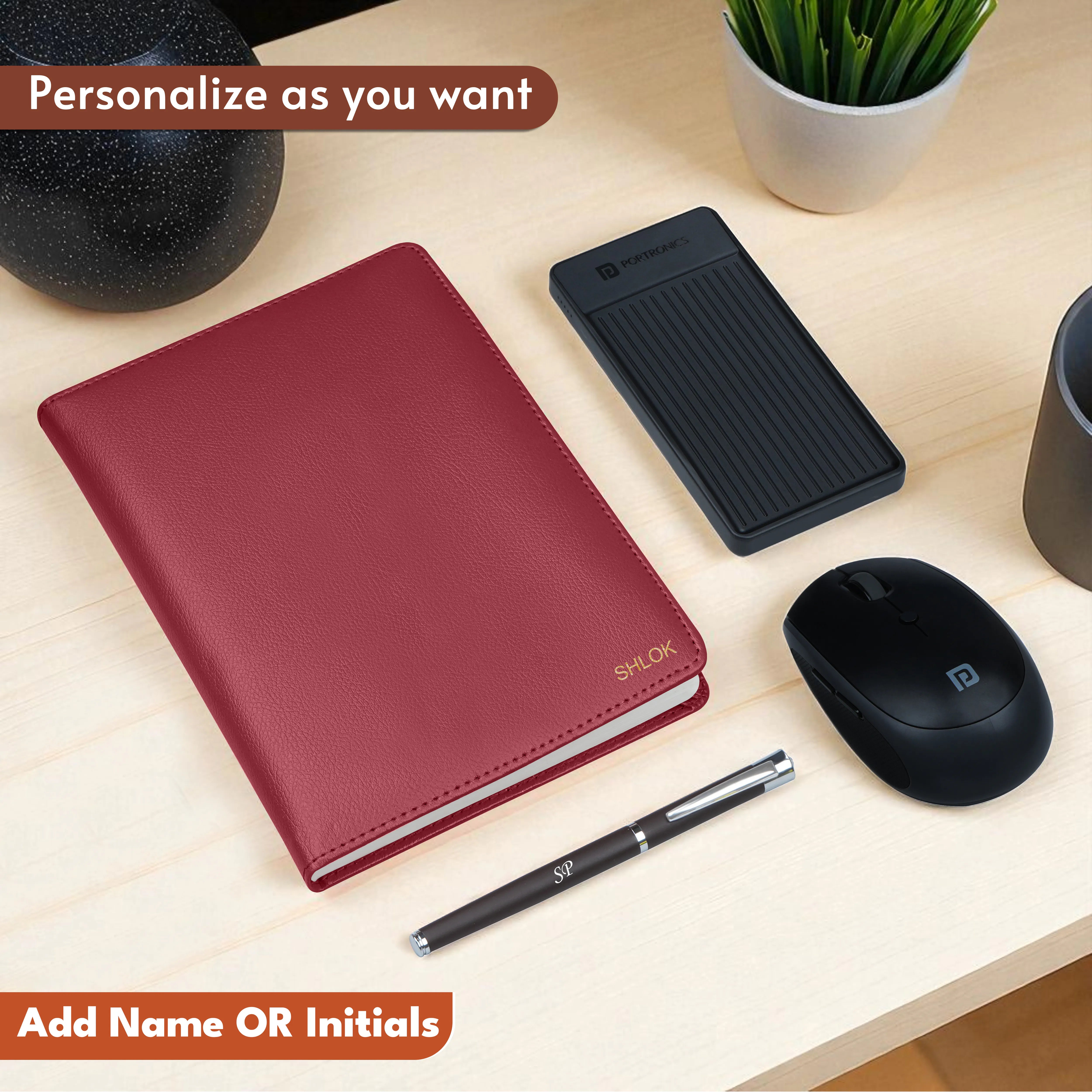 Personalized Diary, Pen, Power Bank & Mouse Gift Hamper
