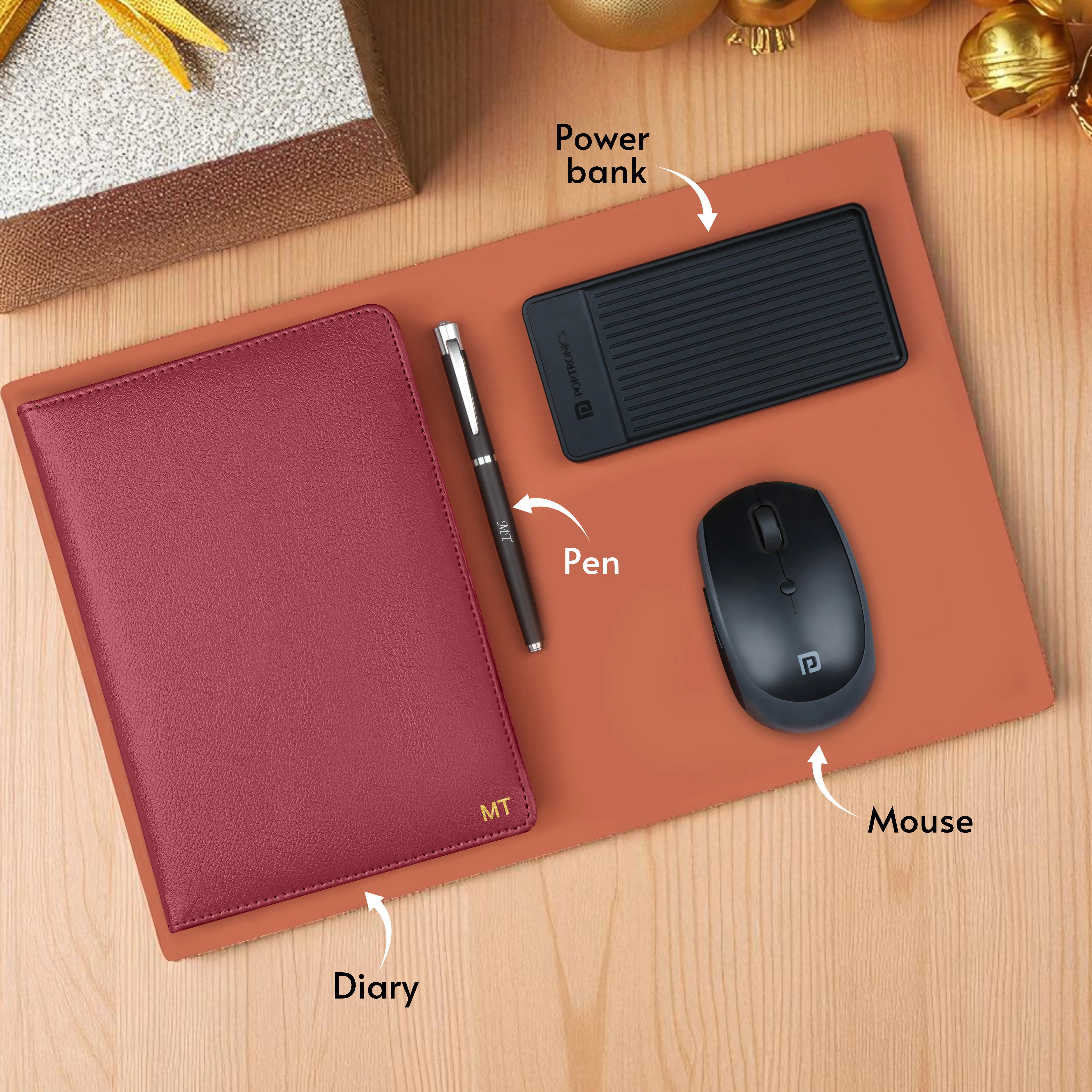 Personalized Diary, Pen, Power Bank & Mouse Gift Hamper