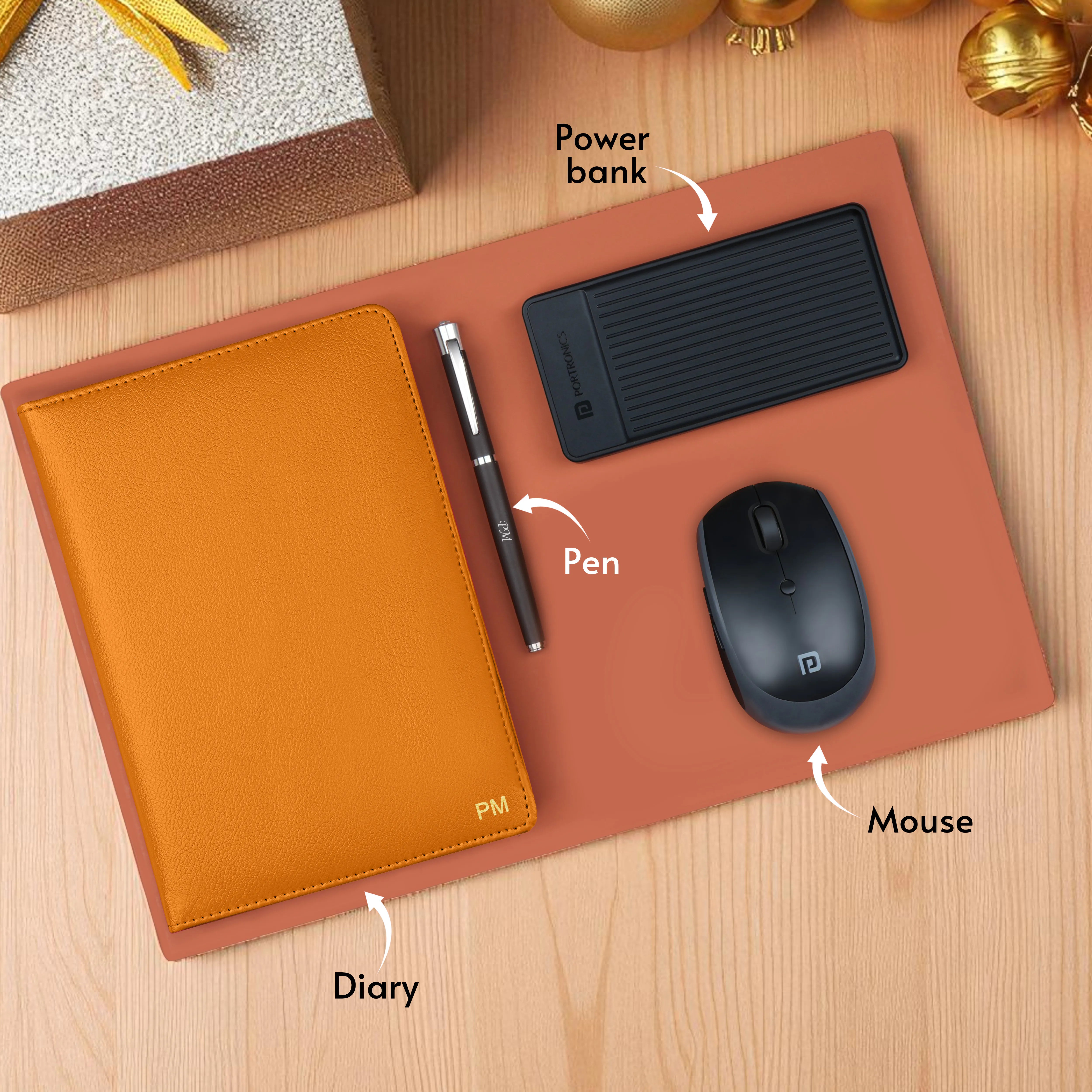 Personalized Diary, Pen, Power Bank & Mouse Gift Hamper