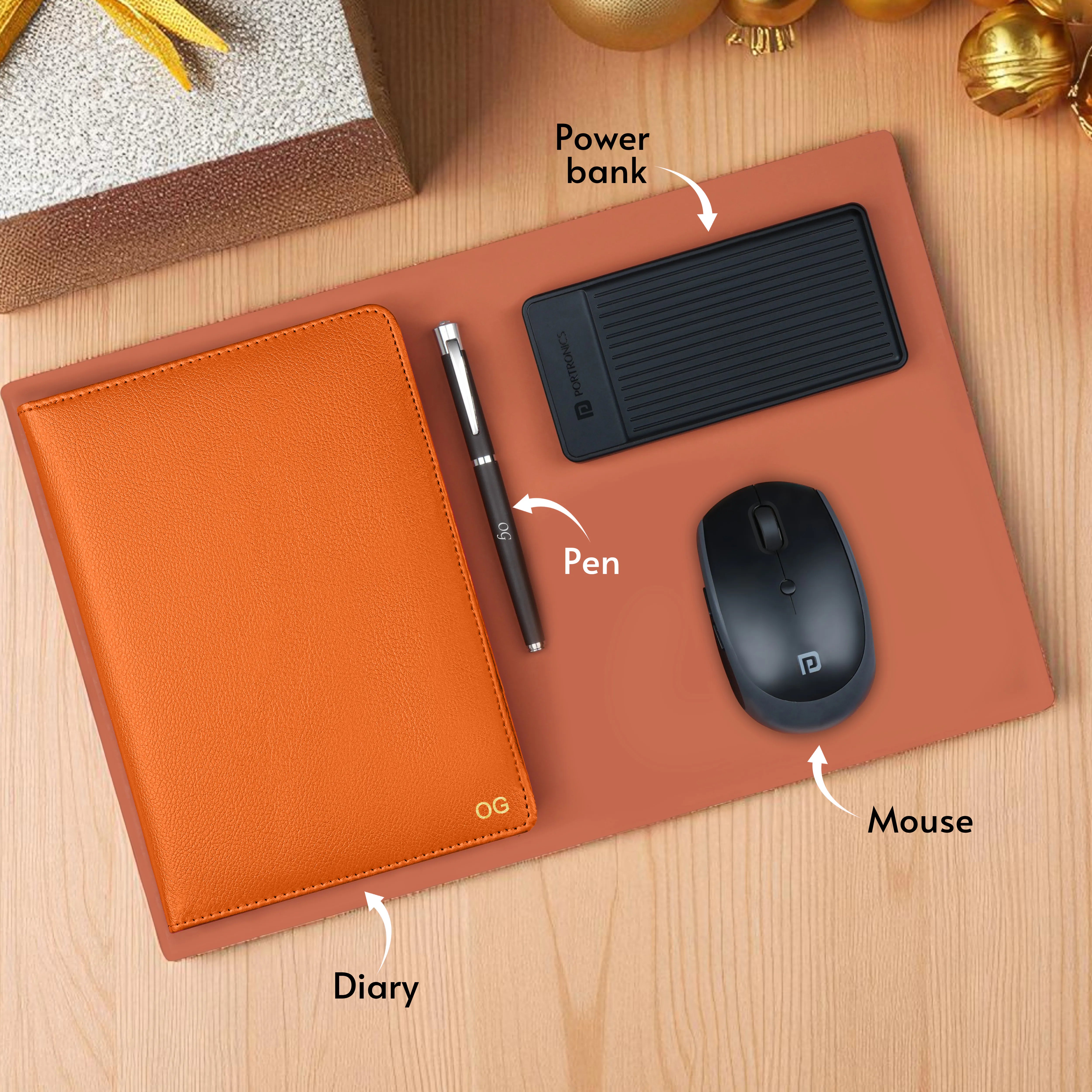 Personalized Diary, Pen, Power Bank & Mouse Gift Hamper