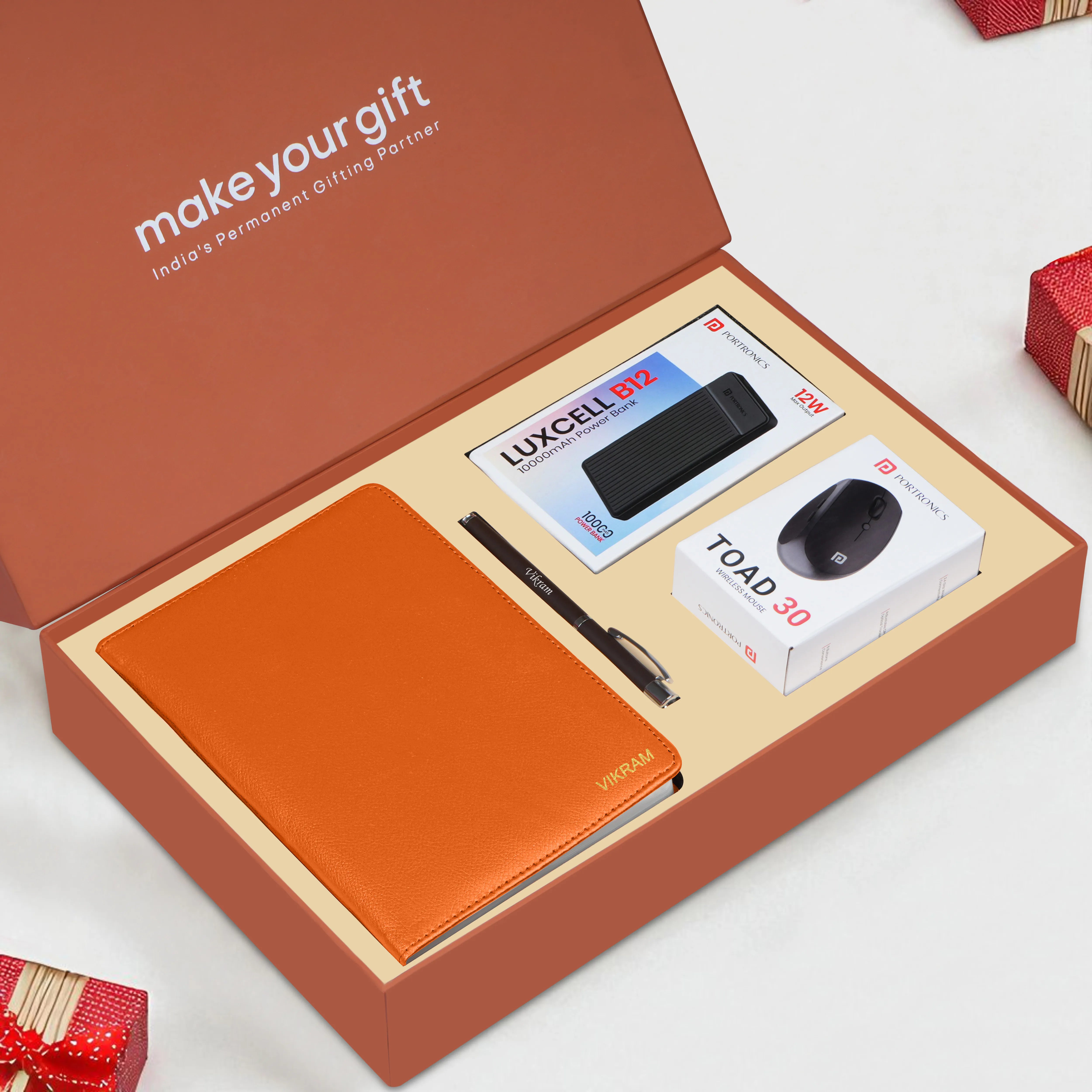 Personalized Diary, Pen, Power Bank & Mouse Gift Hamper