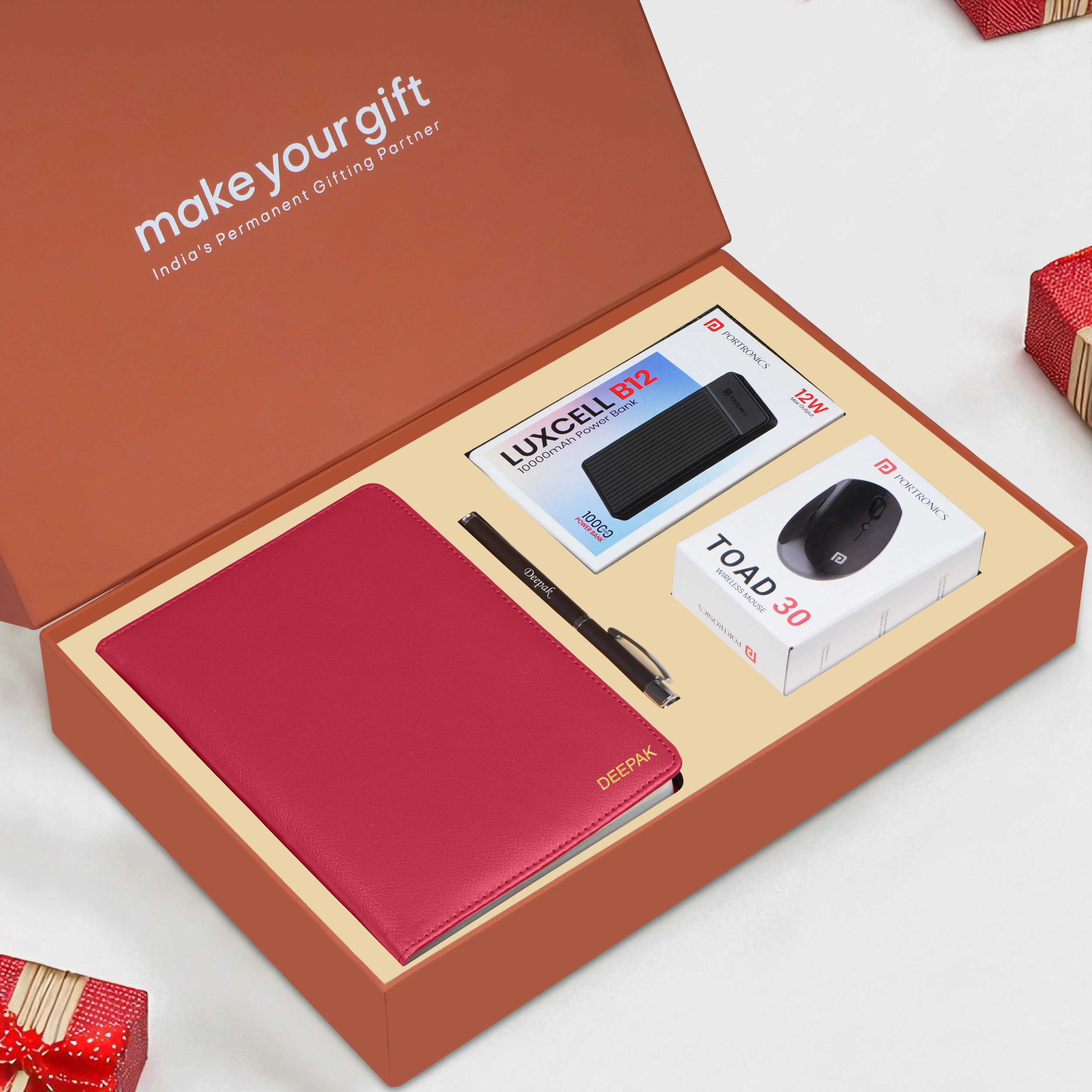 Personalized Diary, Pen, Power Bank & Mouse Gift Hamper