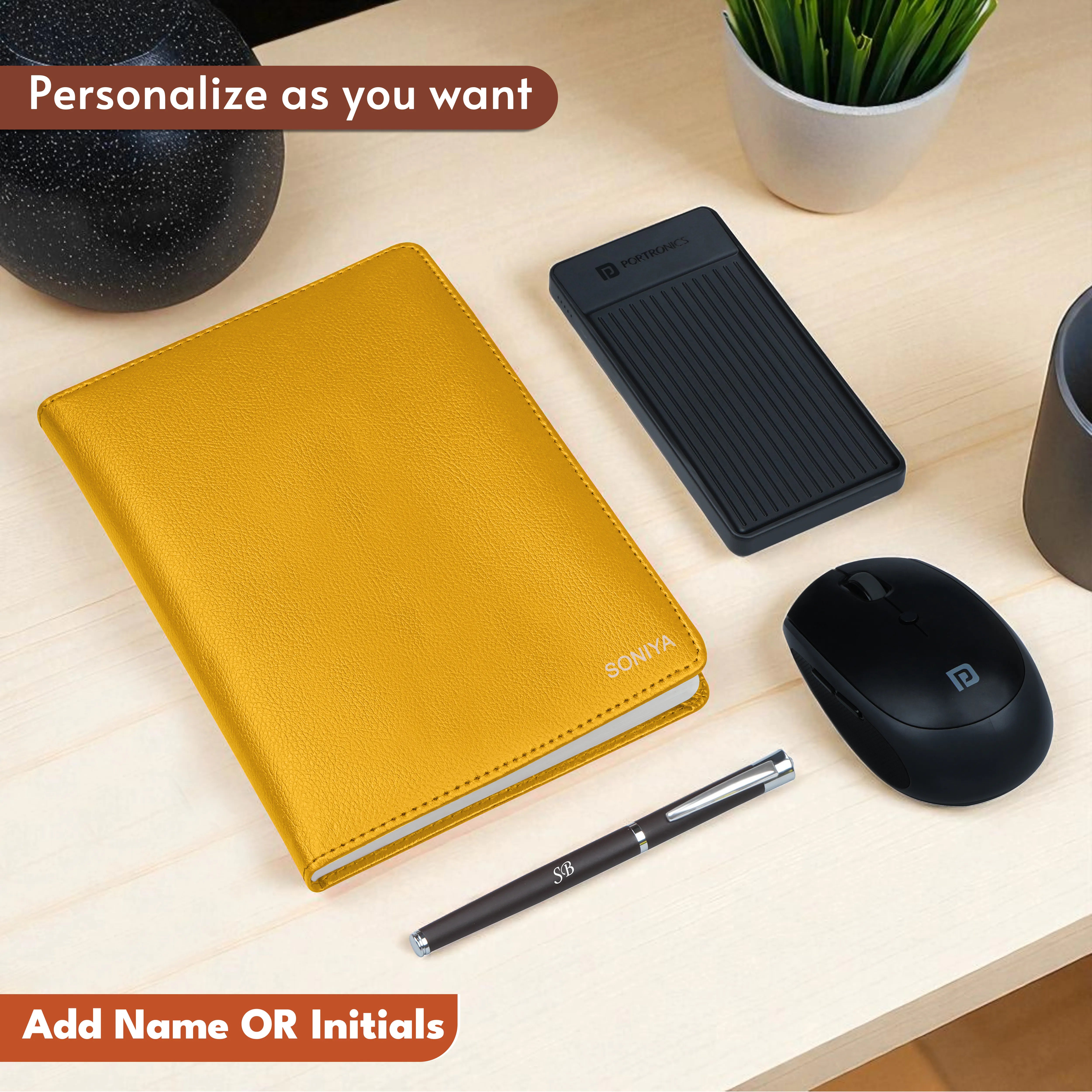 Personalized Diary, Pen, Power Bank & Mouse Gift Hamper