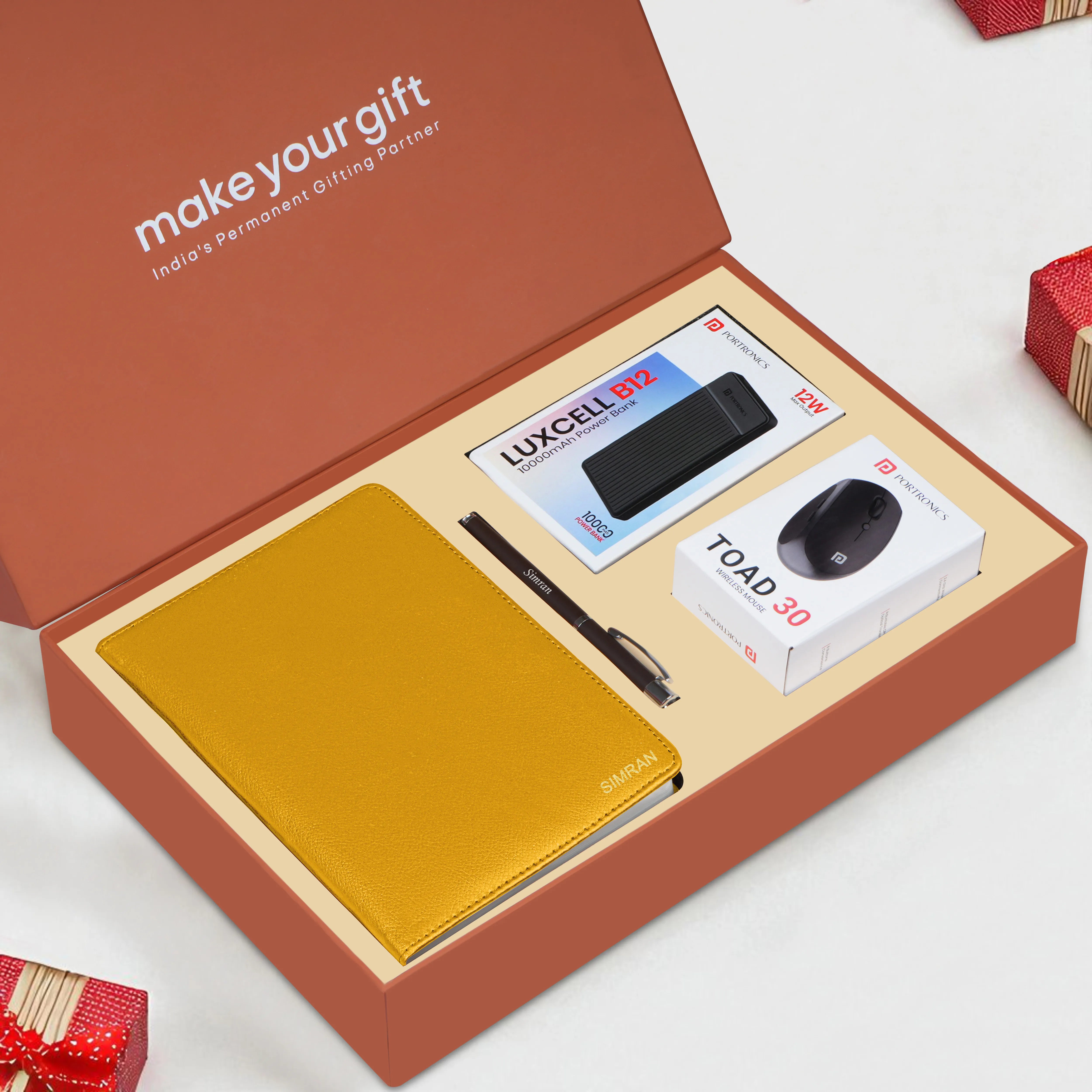Personalized Diary, Pen, Power Bank & Mouse Gift Hamper