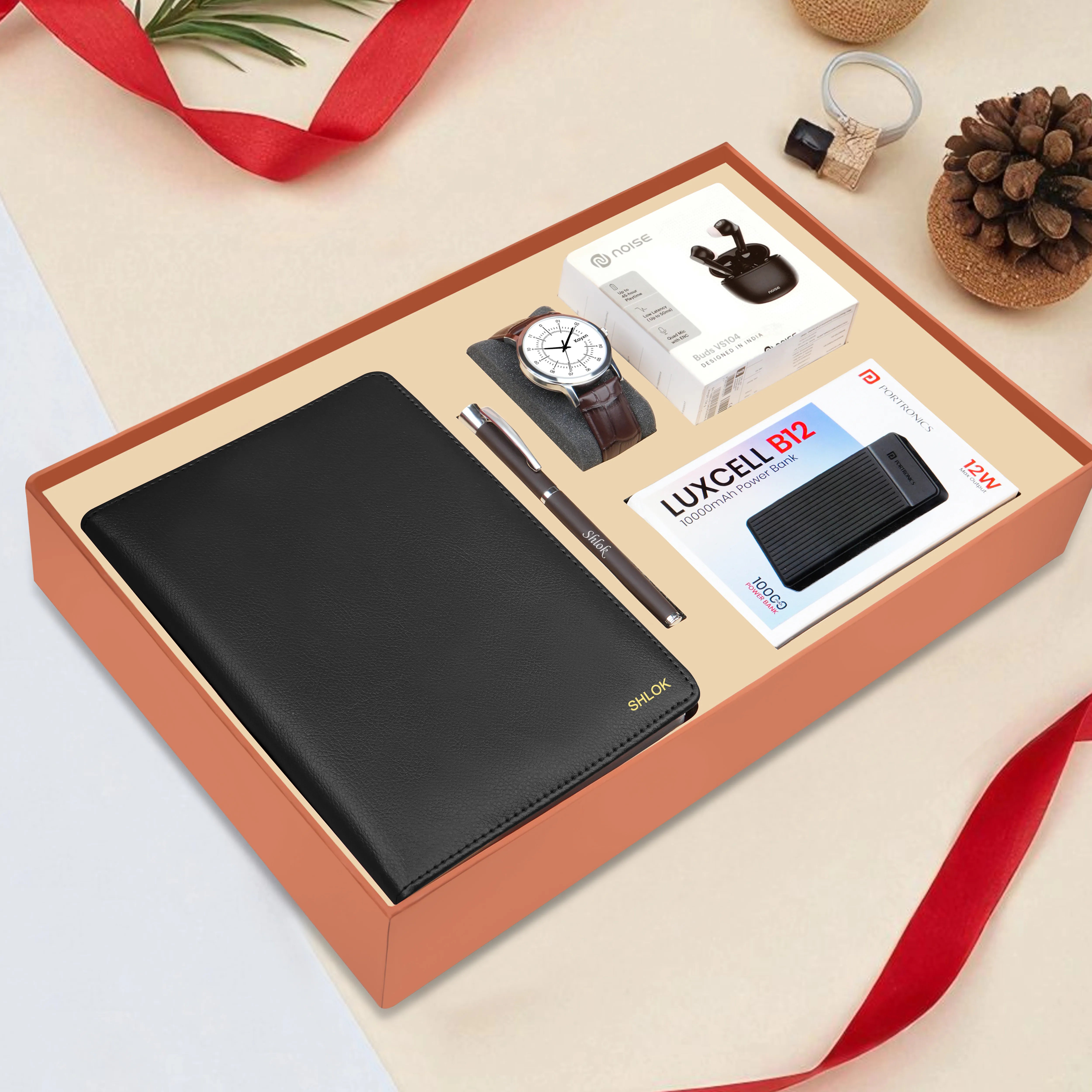 Personalized Diary Pen Power Bank Earbuds & Watch Gift Hamper