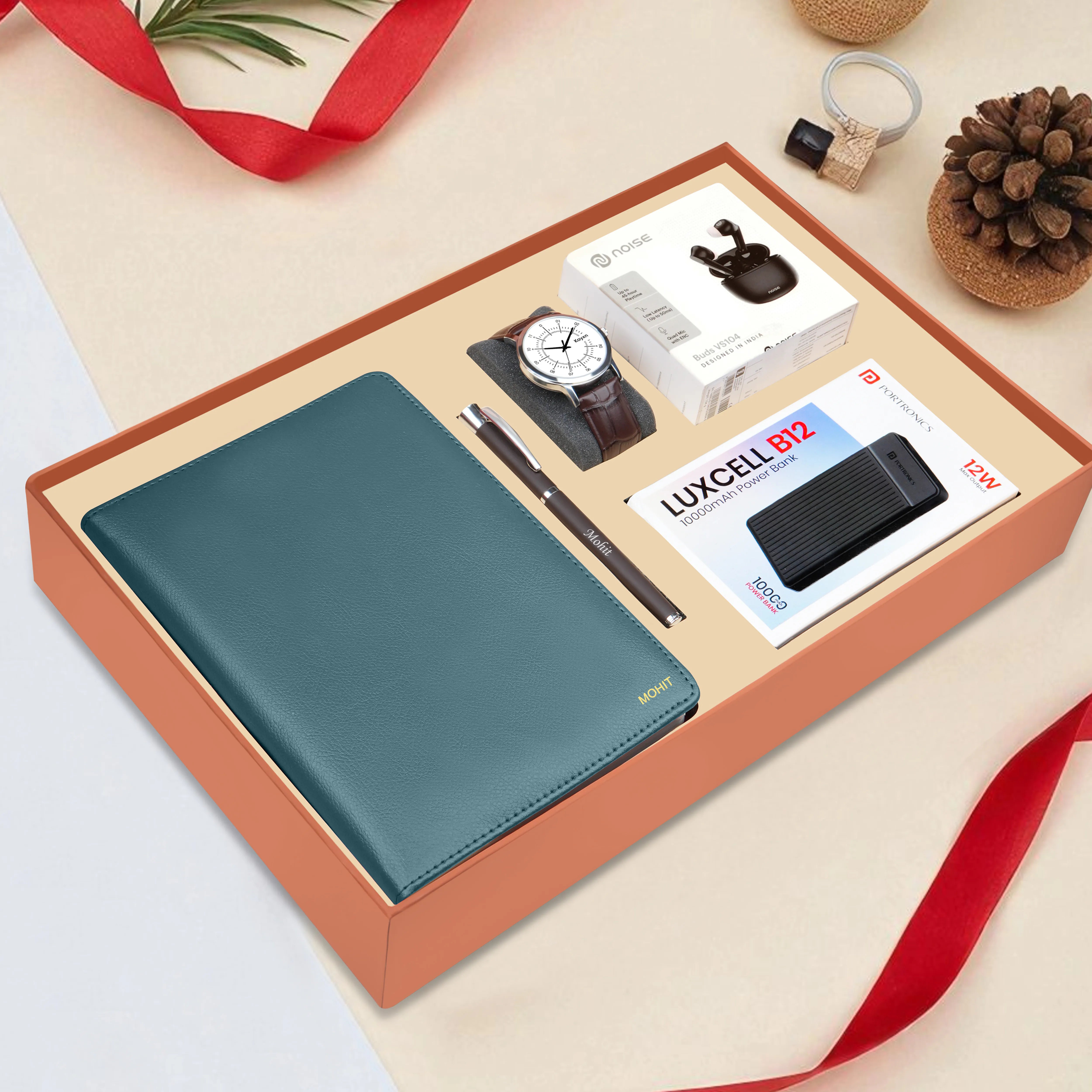 Personalized Diary Pen Power Bank Earbuds & Watch Gift Hamper
