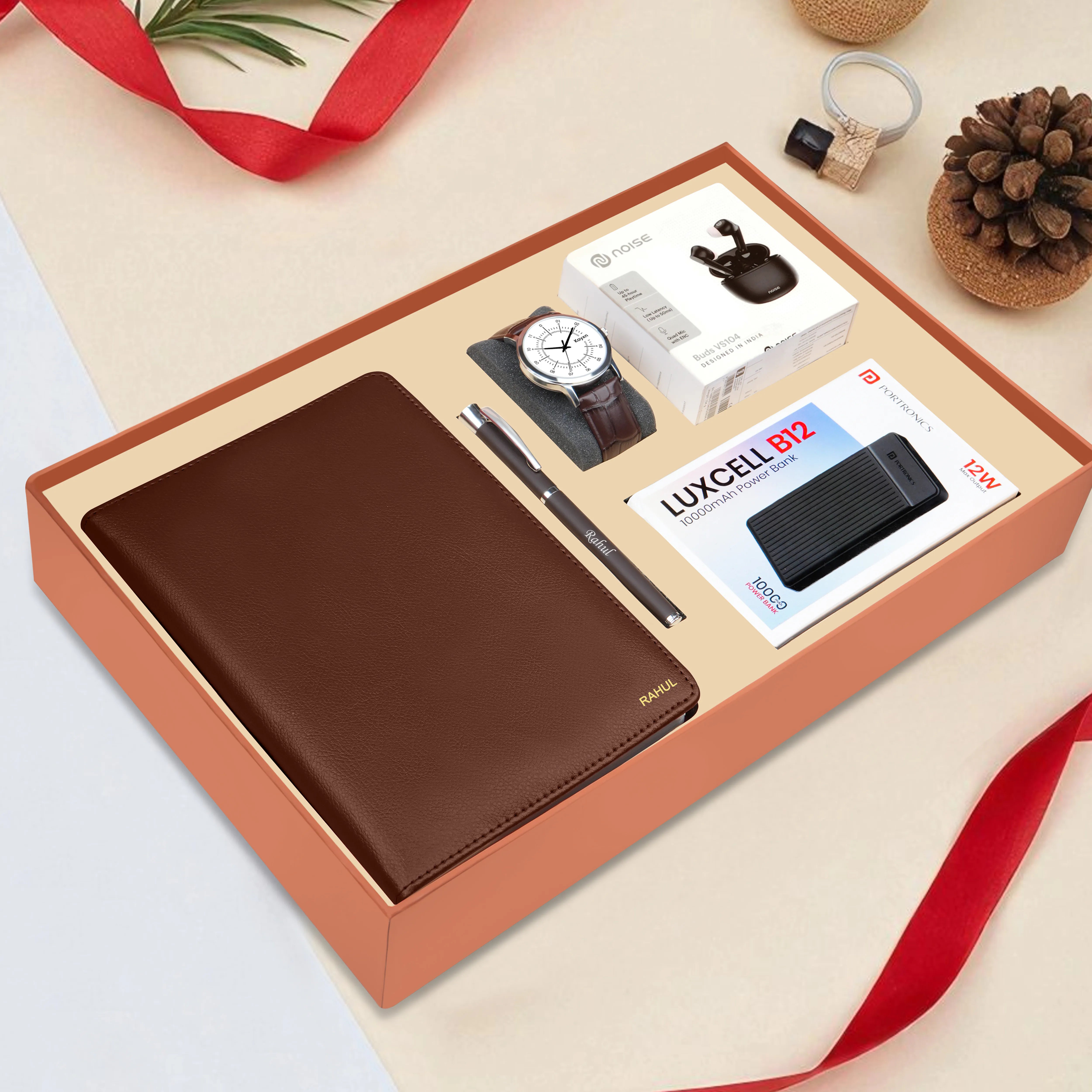 Personalized Diary Pen Power Bank Earbuds & Watch Gift Hamper
