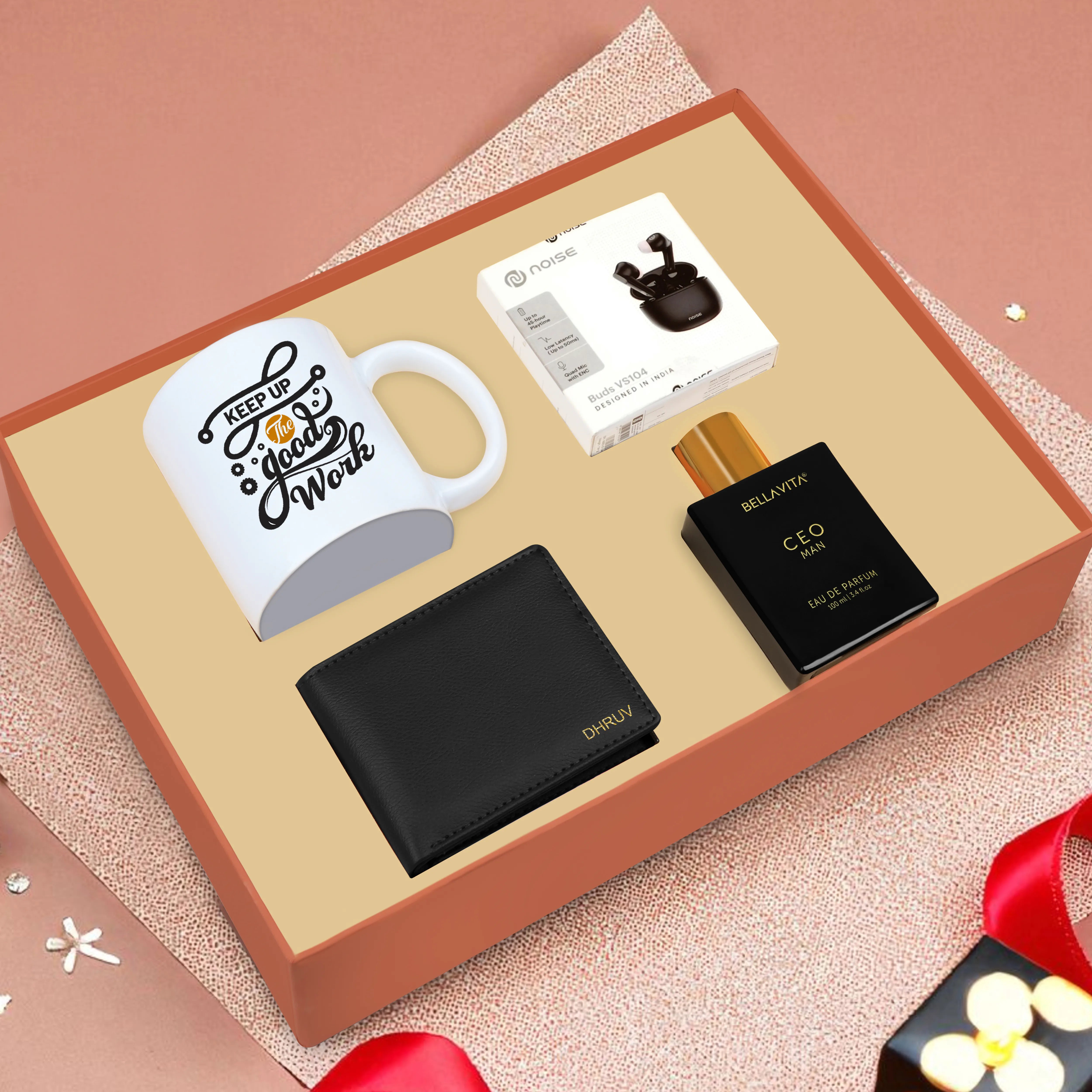 Personalized Wallet Perfume Earbuds & Mug Gift Hamper