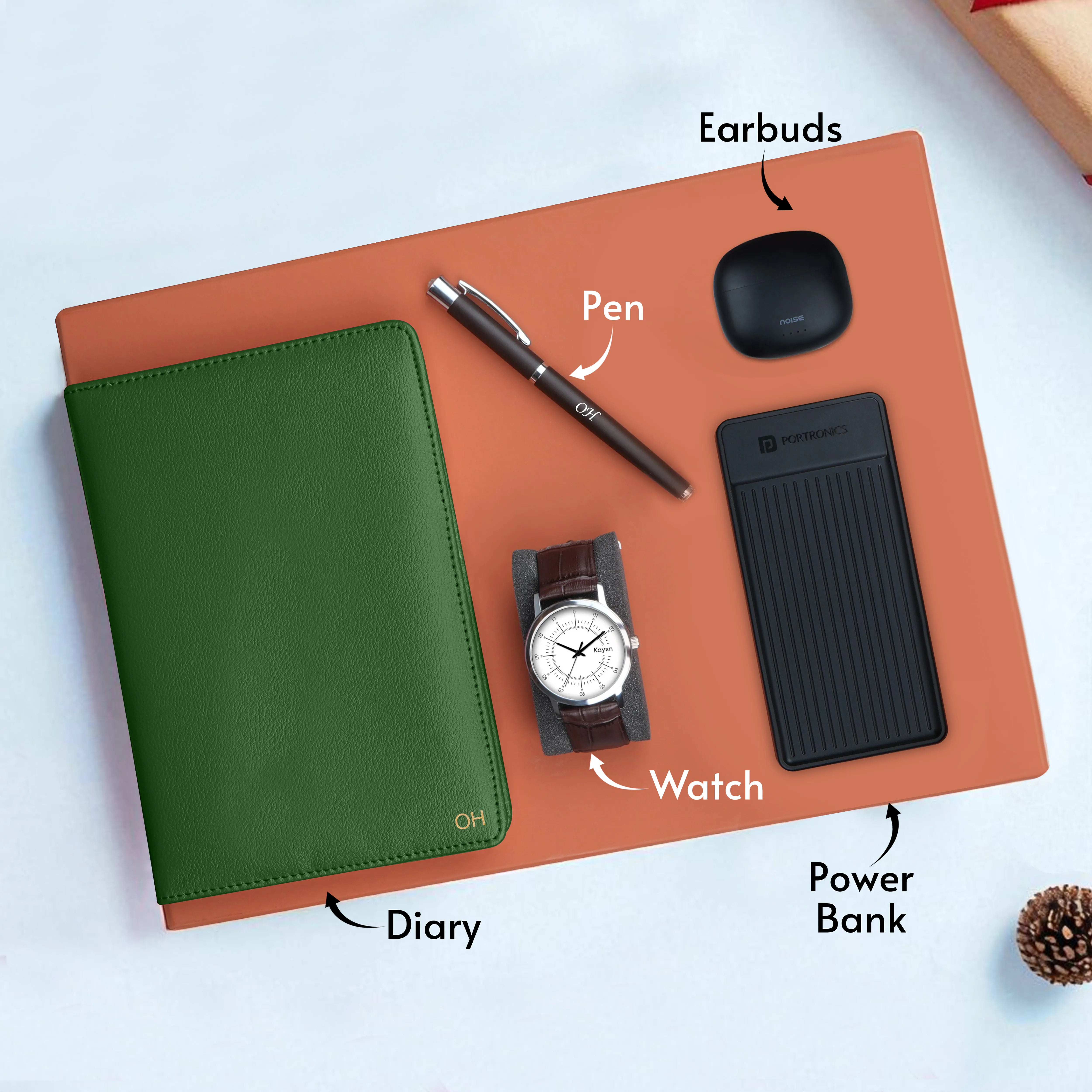 Personalized Diary Pen Power Bank Earbuds & Watch Gift Hamper