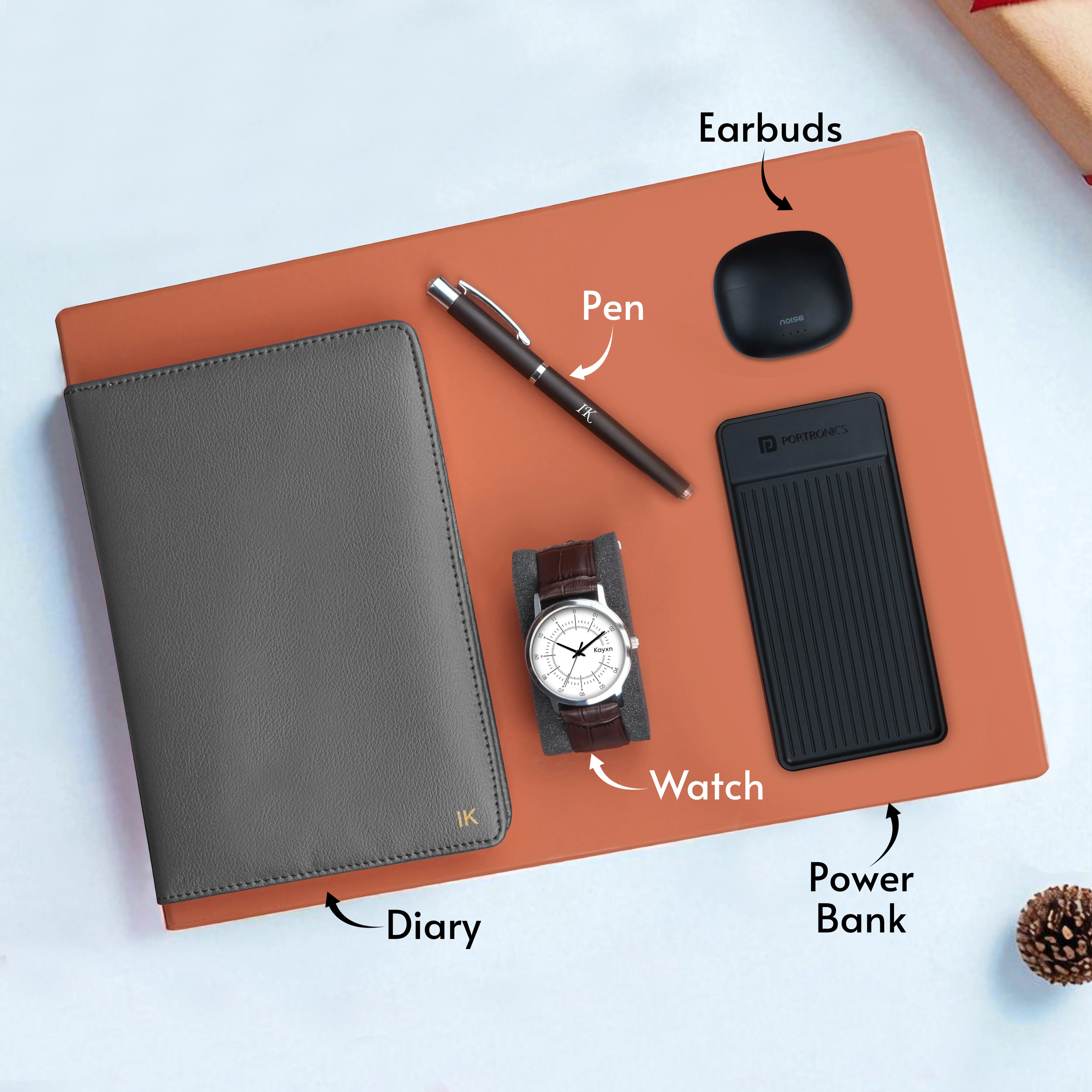 Personalized Diary Pen Power Bank Earbuds & Watch Gift Hamper