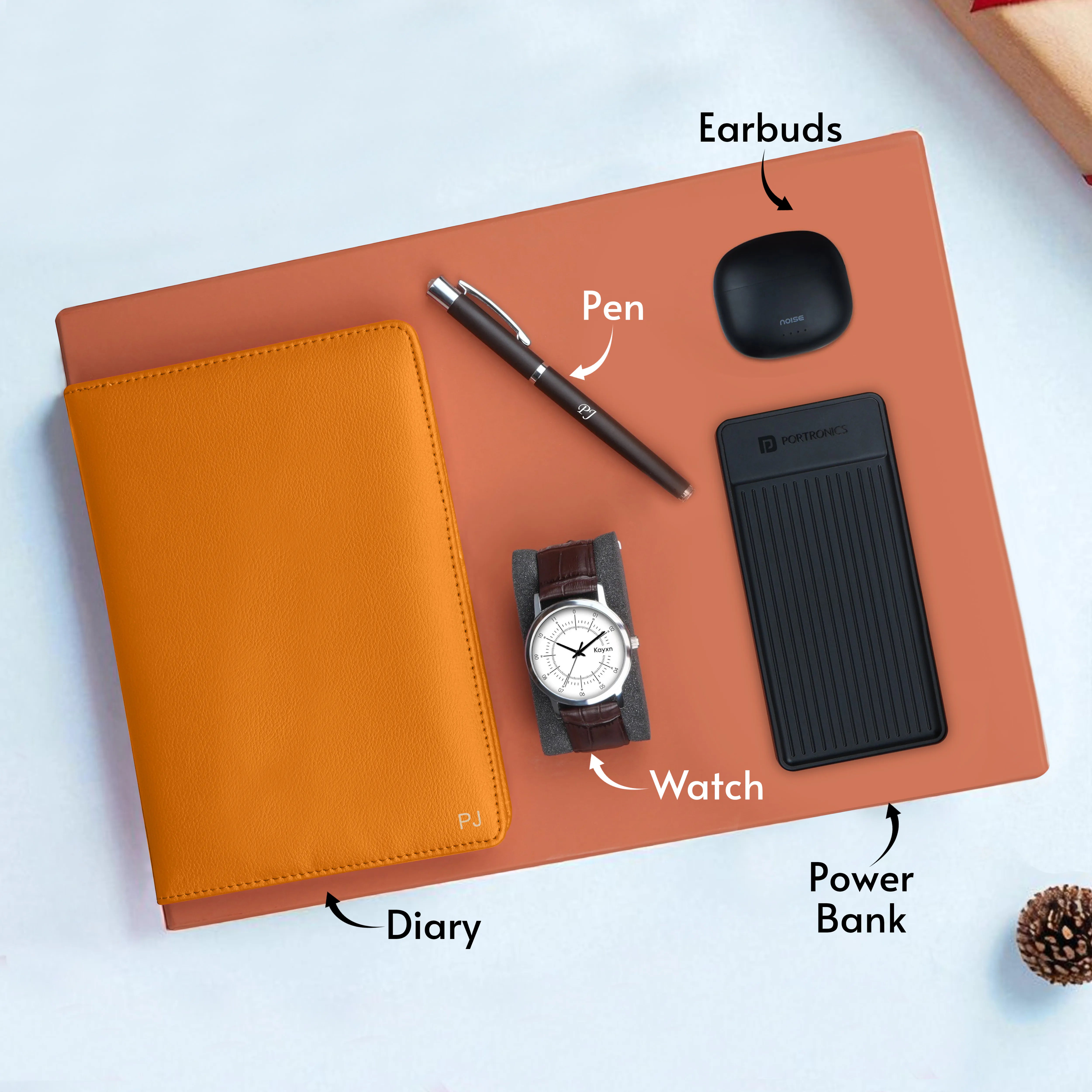 Personalized Diary Pen Power Bank Earbuds & Watch Gift Hamper