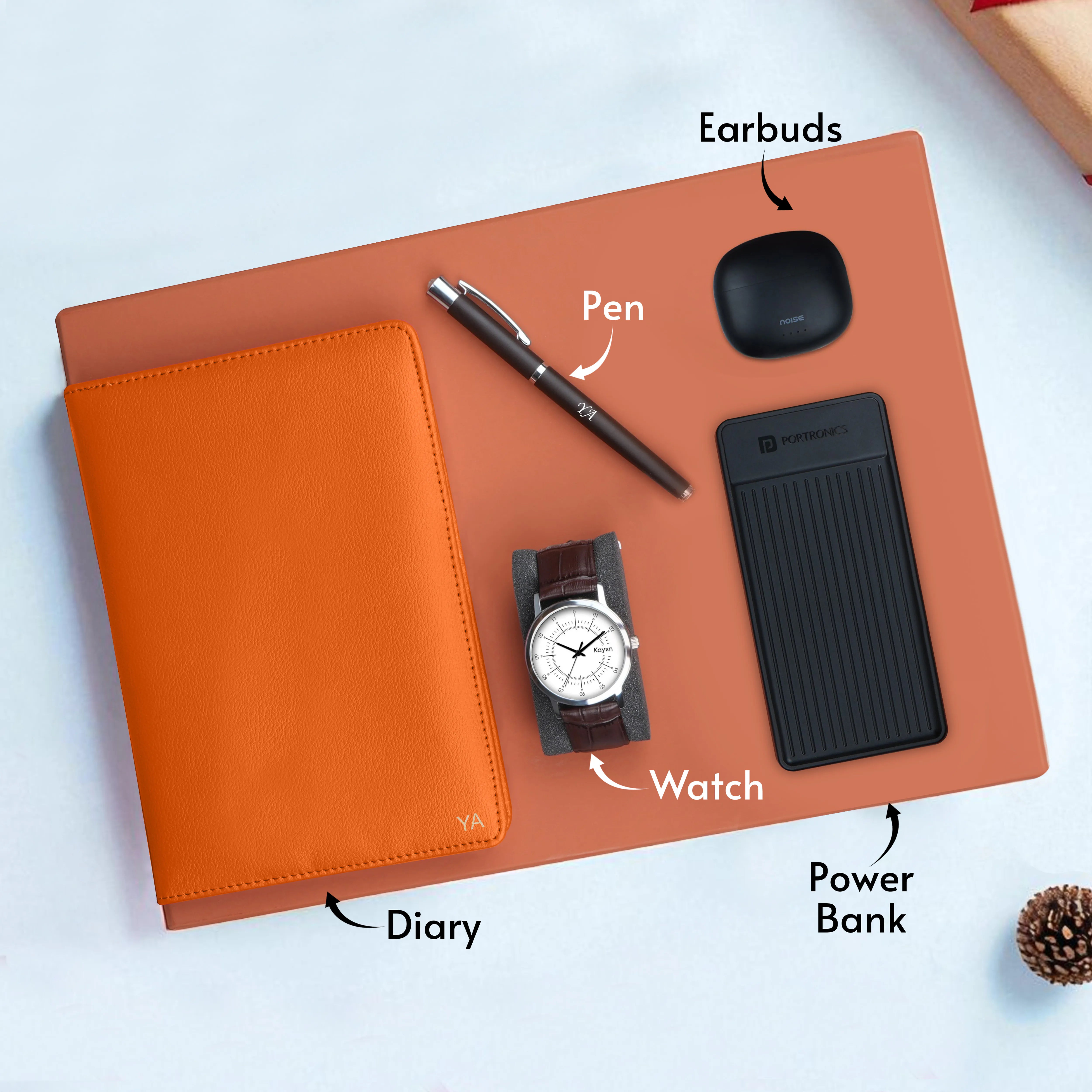 Personalized Diary Pen Power Bank Earbuds & Watch Gift Hamper