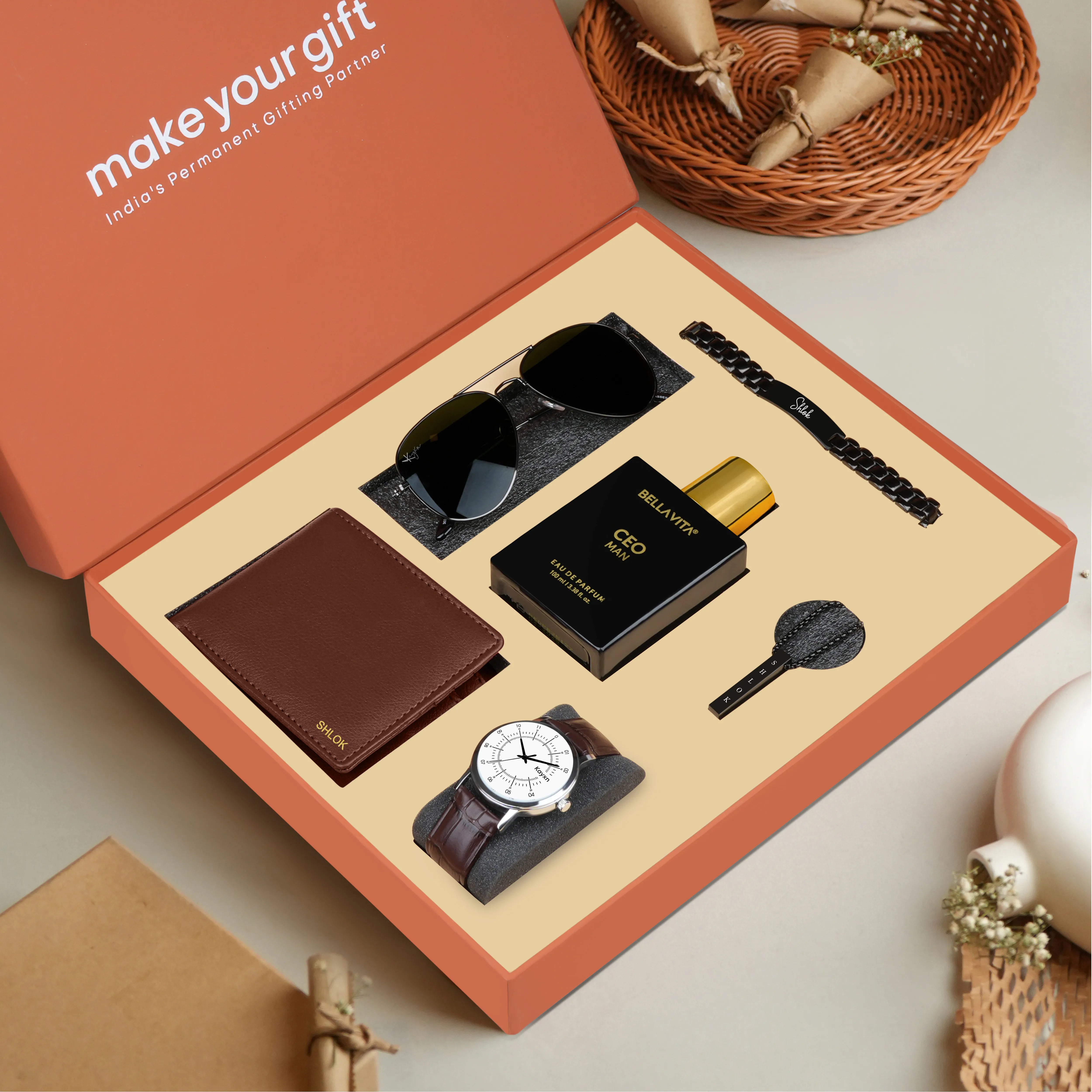 Personalized Wallet Watch Perfume Sunglasses Necklace & Bracelet Gift Set