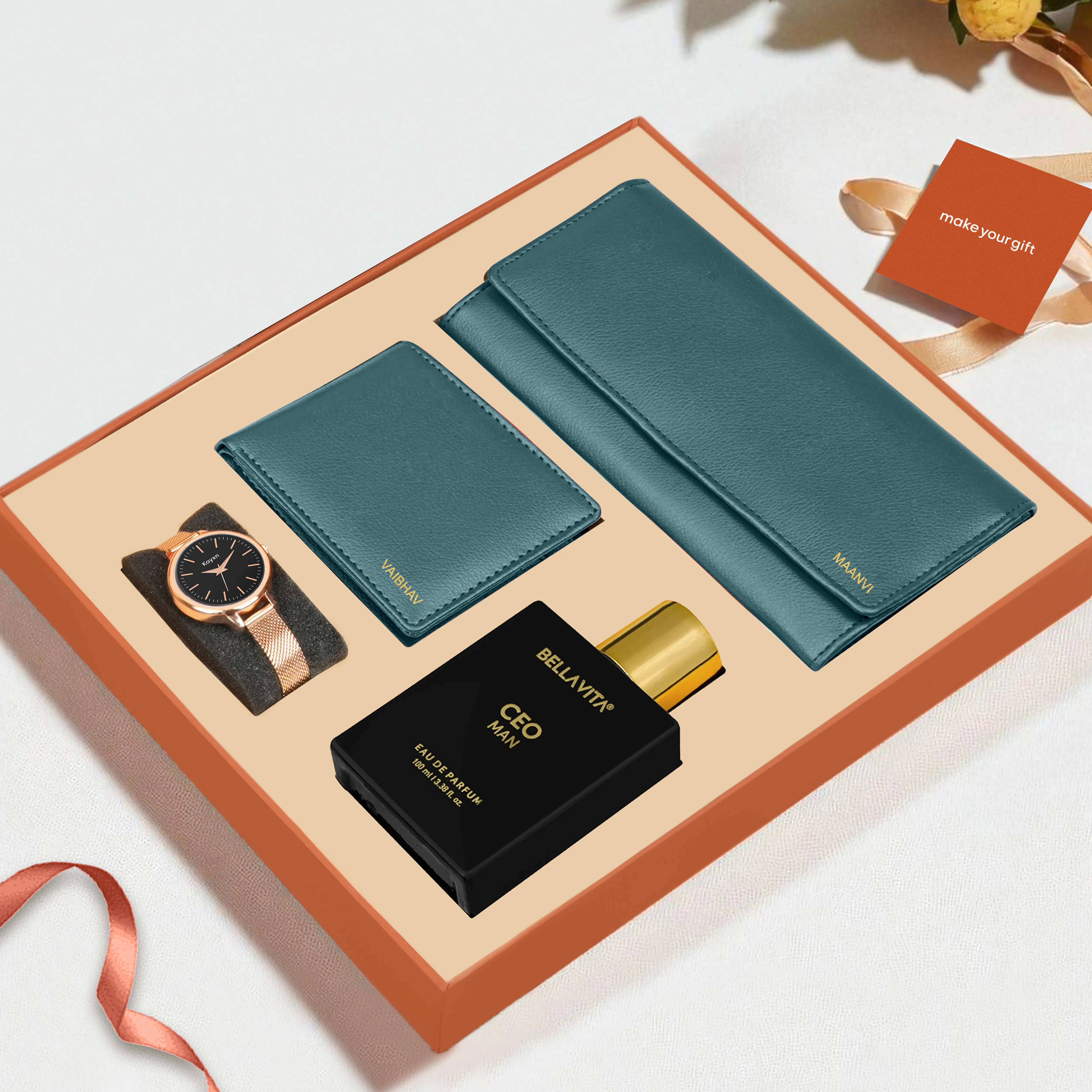 Personalized Clutch Wallet Perfume & Watch Gift Hamper