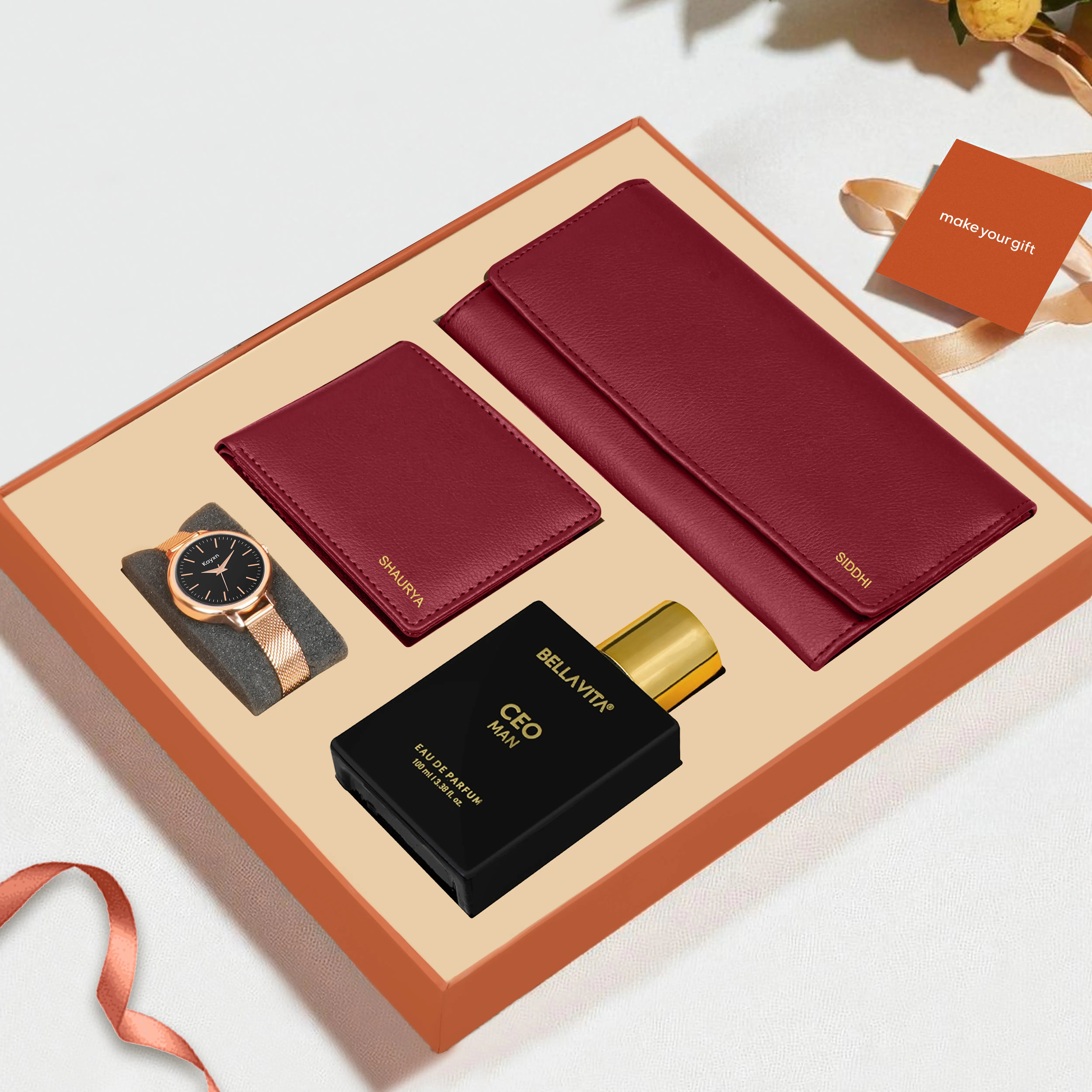Personalized Clutch Wallet Perfume & Watch Gift Hamper