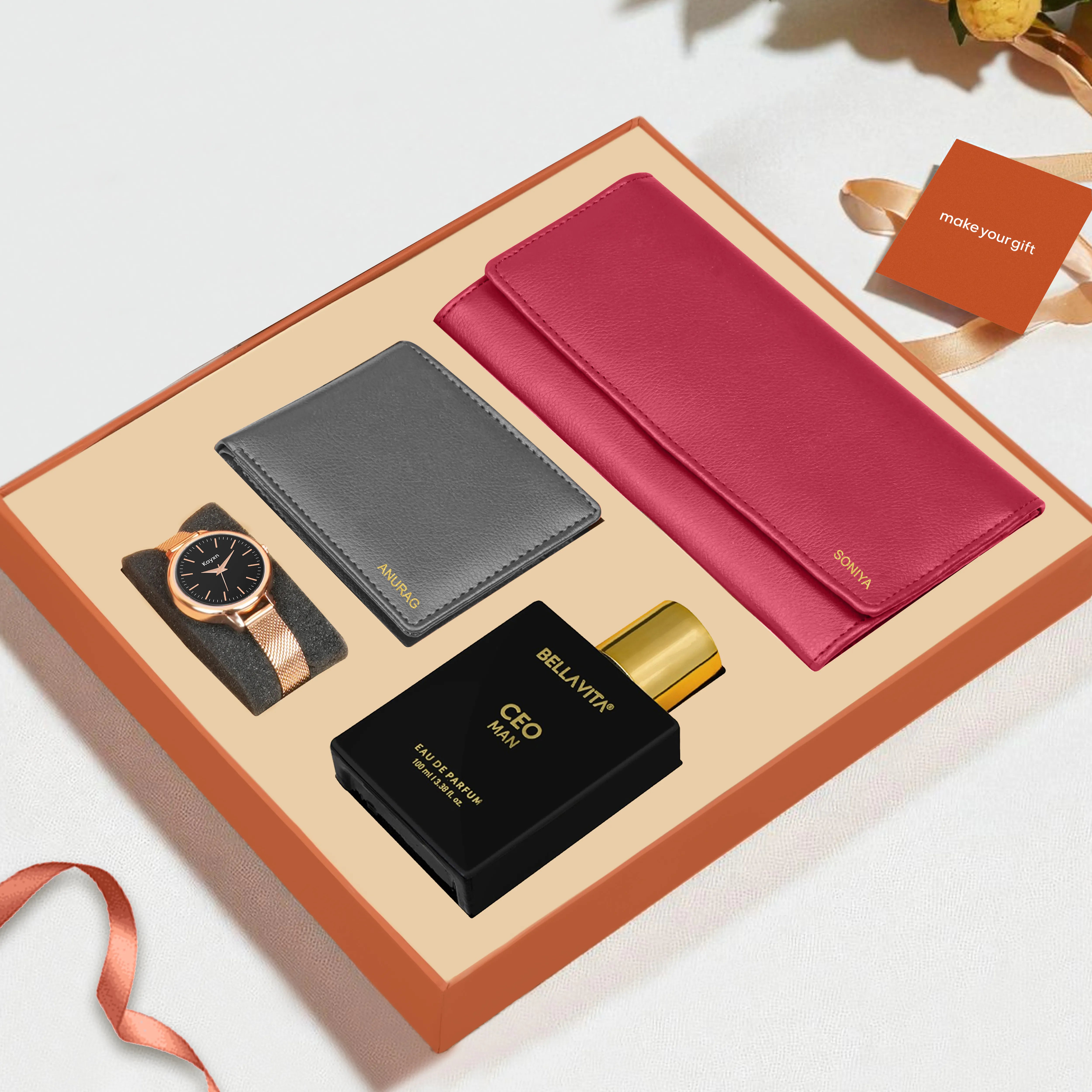 Personalized Clutch Wallet Perfume & Watch Gift Hamper