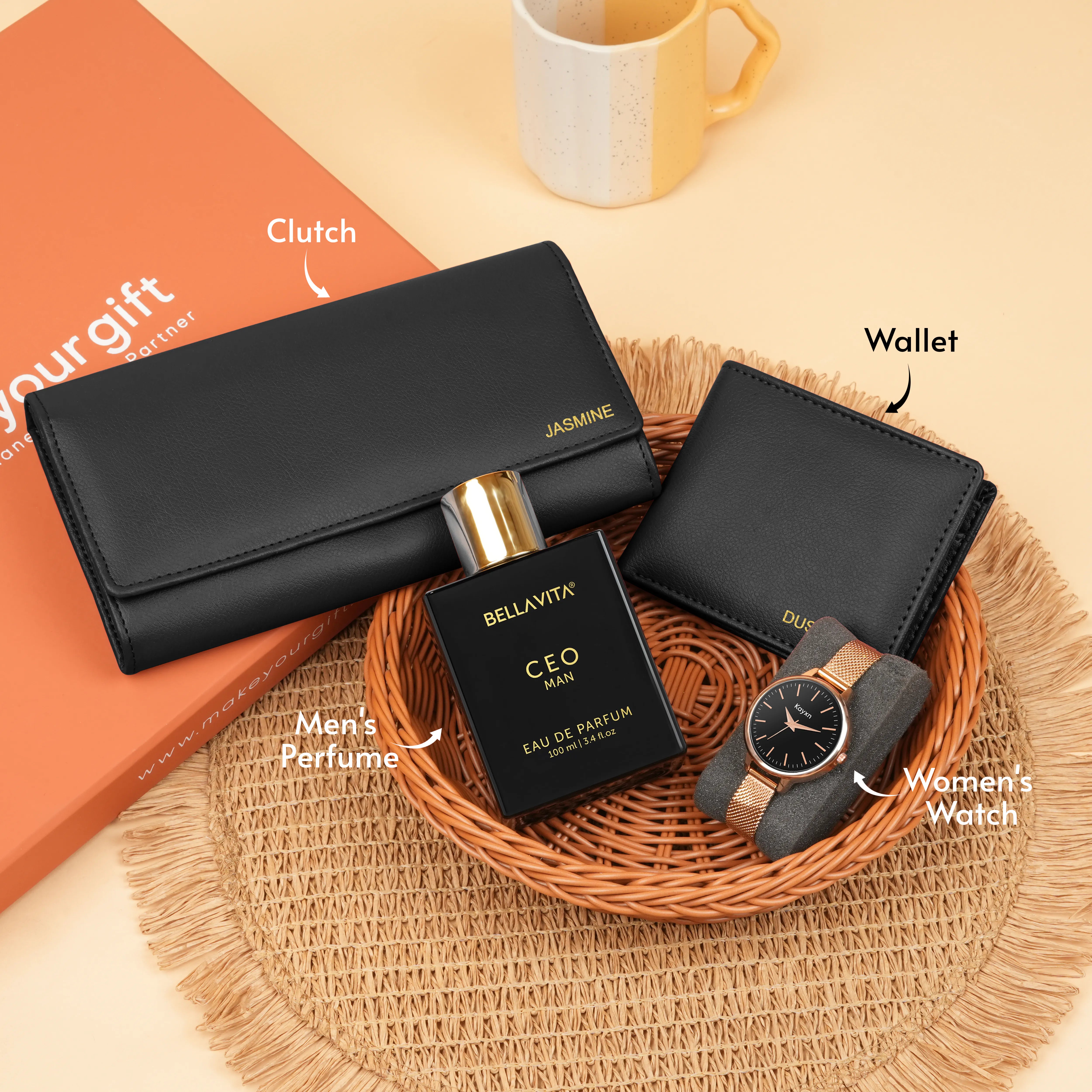 Personalized Clutch Wallet Perfume & Watch Gift Hamper