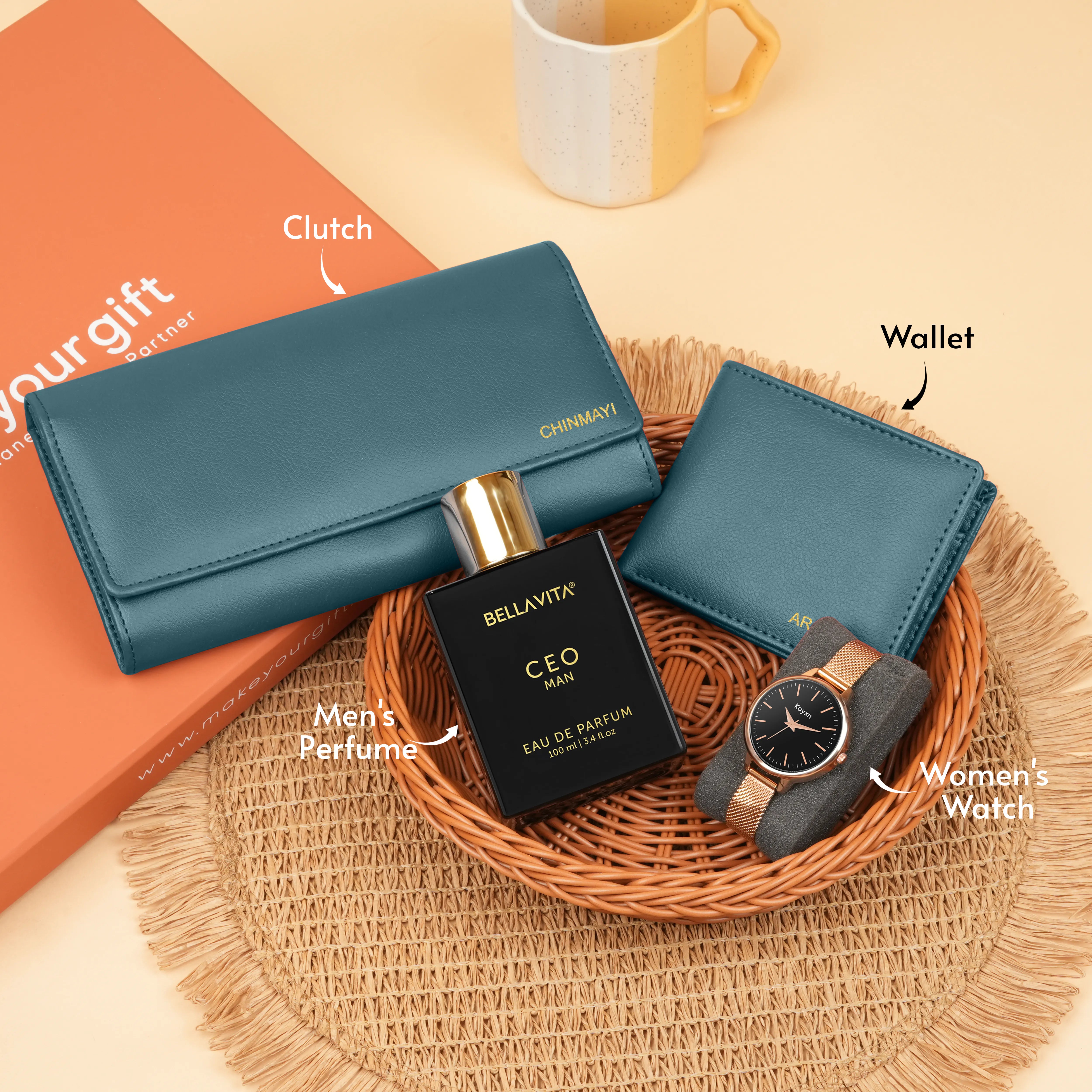 Personalized Clutch Wallet Perfume & Watch Gift Hamper