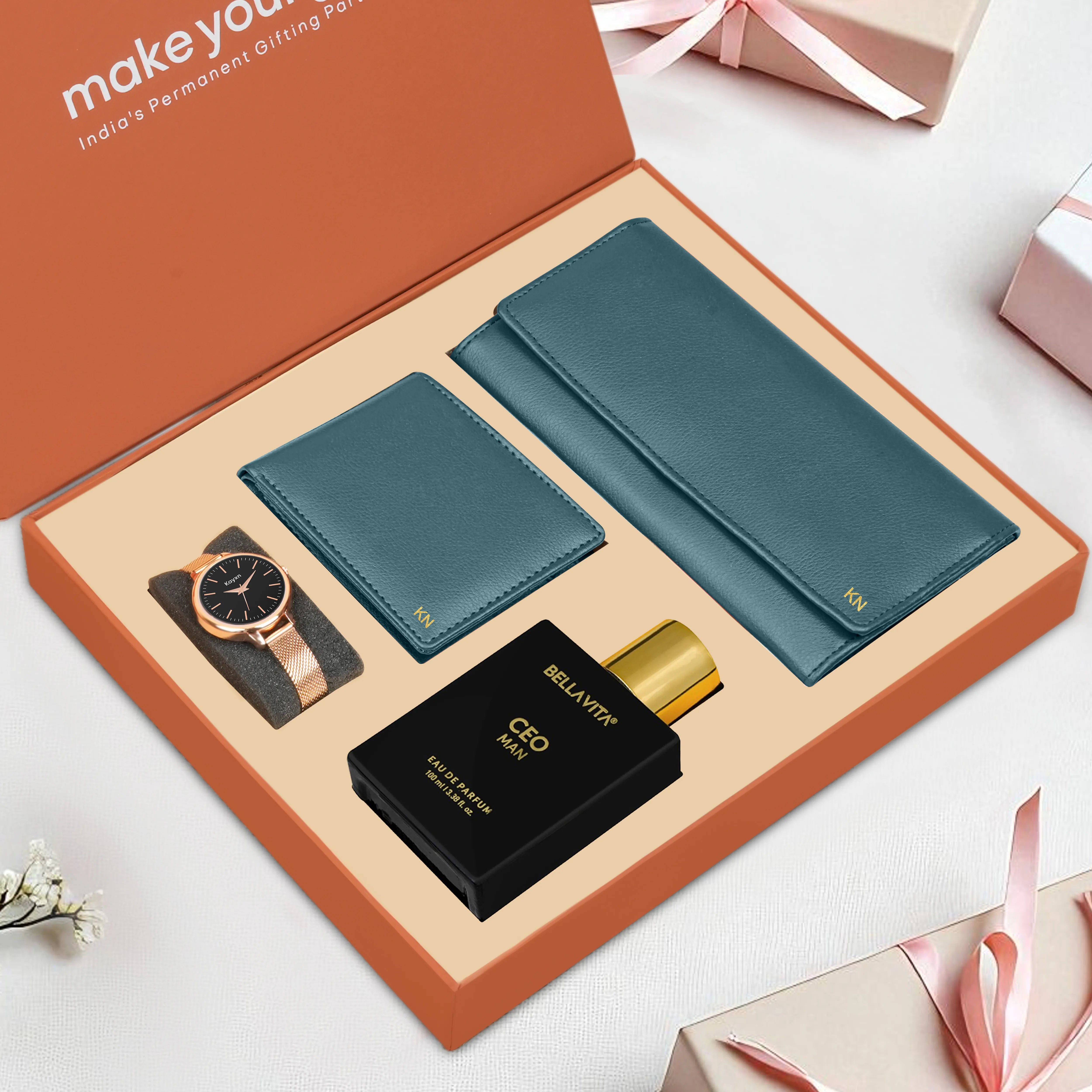 Personalized Clutch Wallet Perfume & Watch Gift Hamper