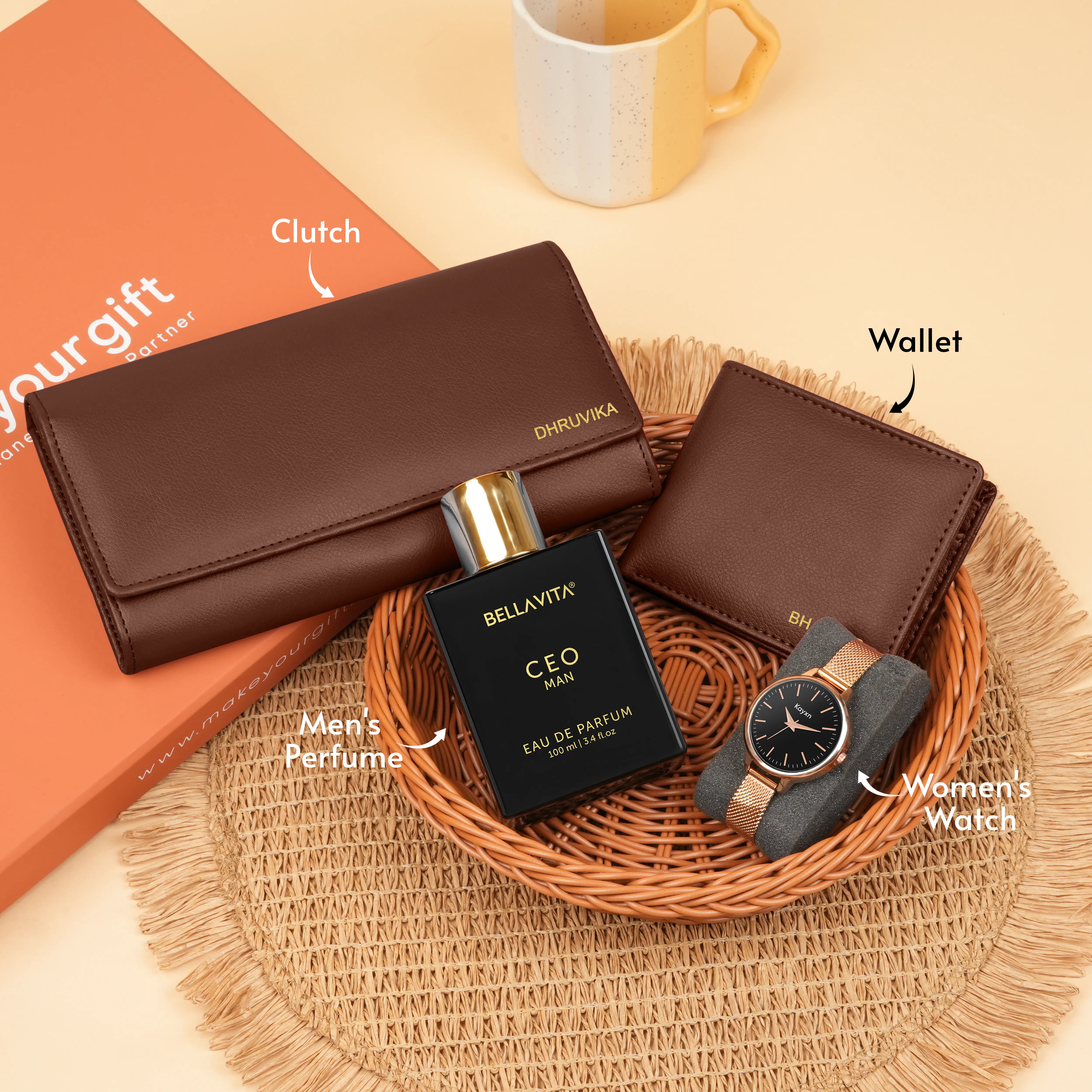 Personalized Clutch Wallet Perfume & Watch Gift Hamper
