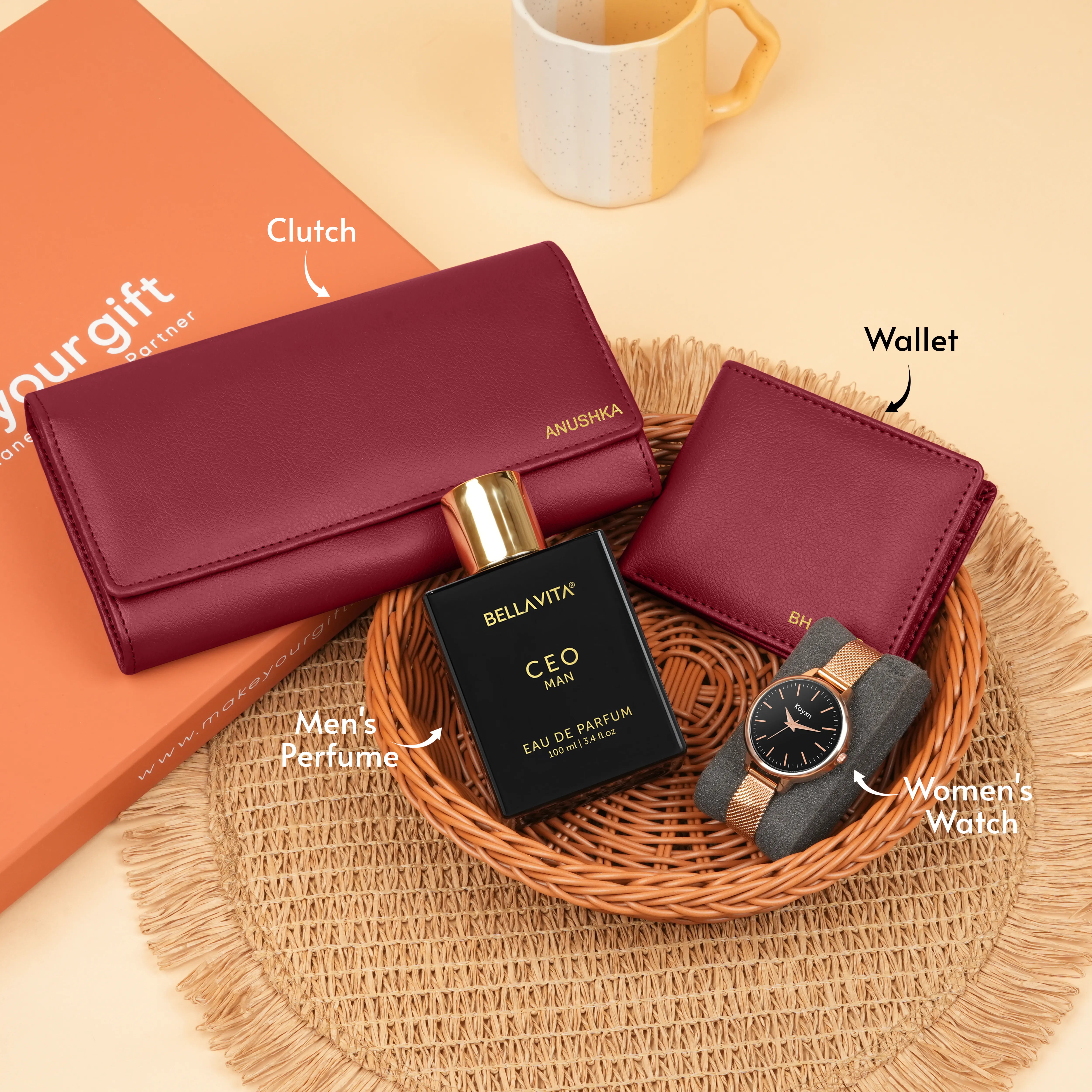 Personalized Clutch Wallet Perfume & Watch Gift Hamper