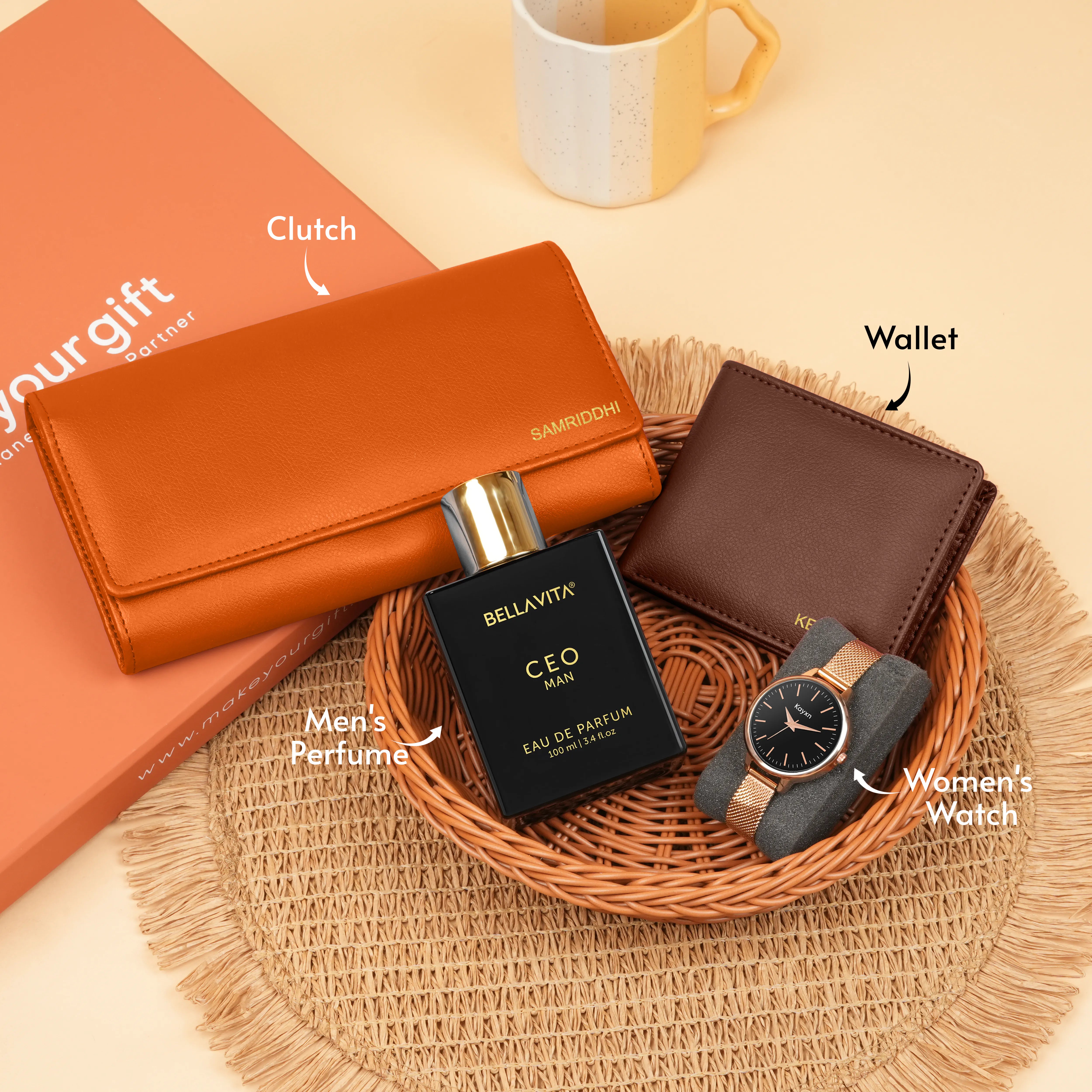Personalized Clutch Wallet Perfume & Watch Gift Hamper
