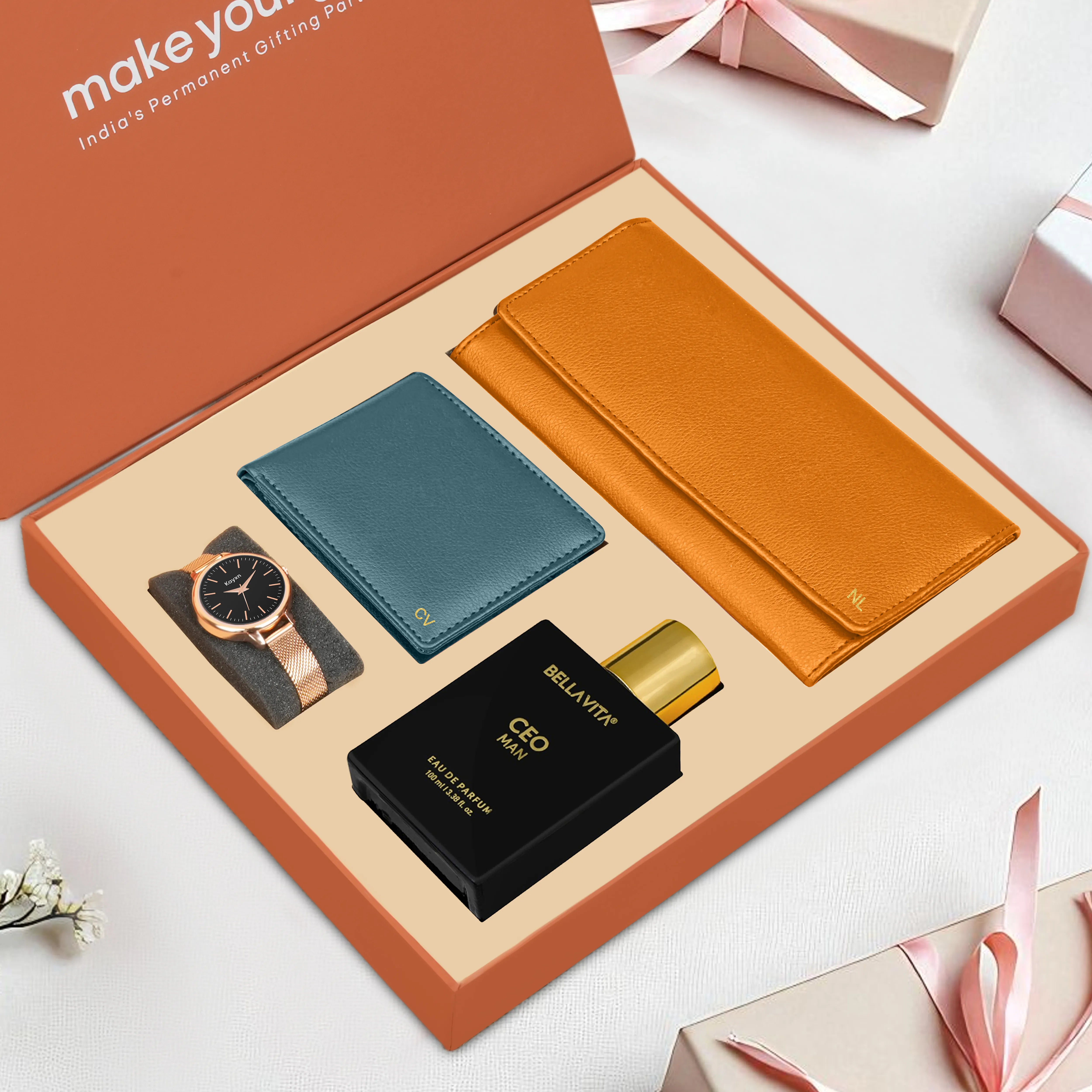 Personalized Clutch Wallet Perfume & Watch Gift Hamper
